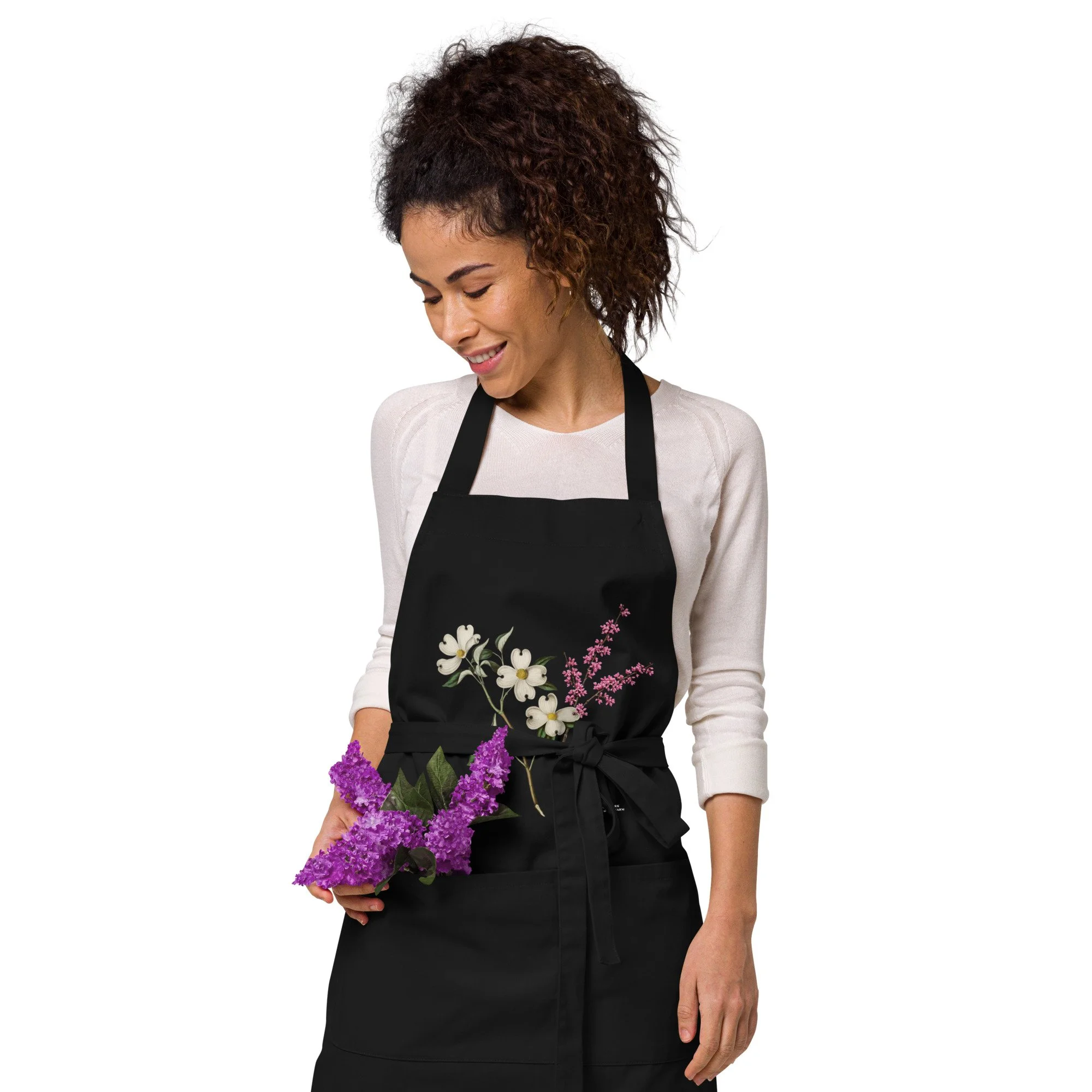 Organic Cotton Apron with White Flowering Dogwood & Eastern Redbud