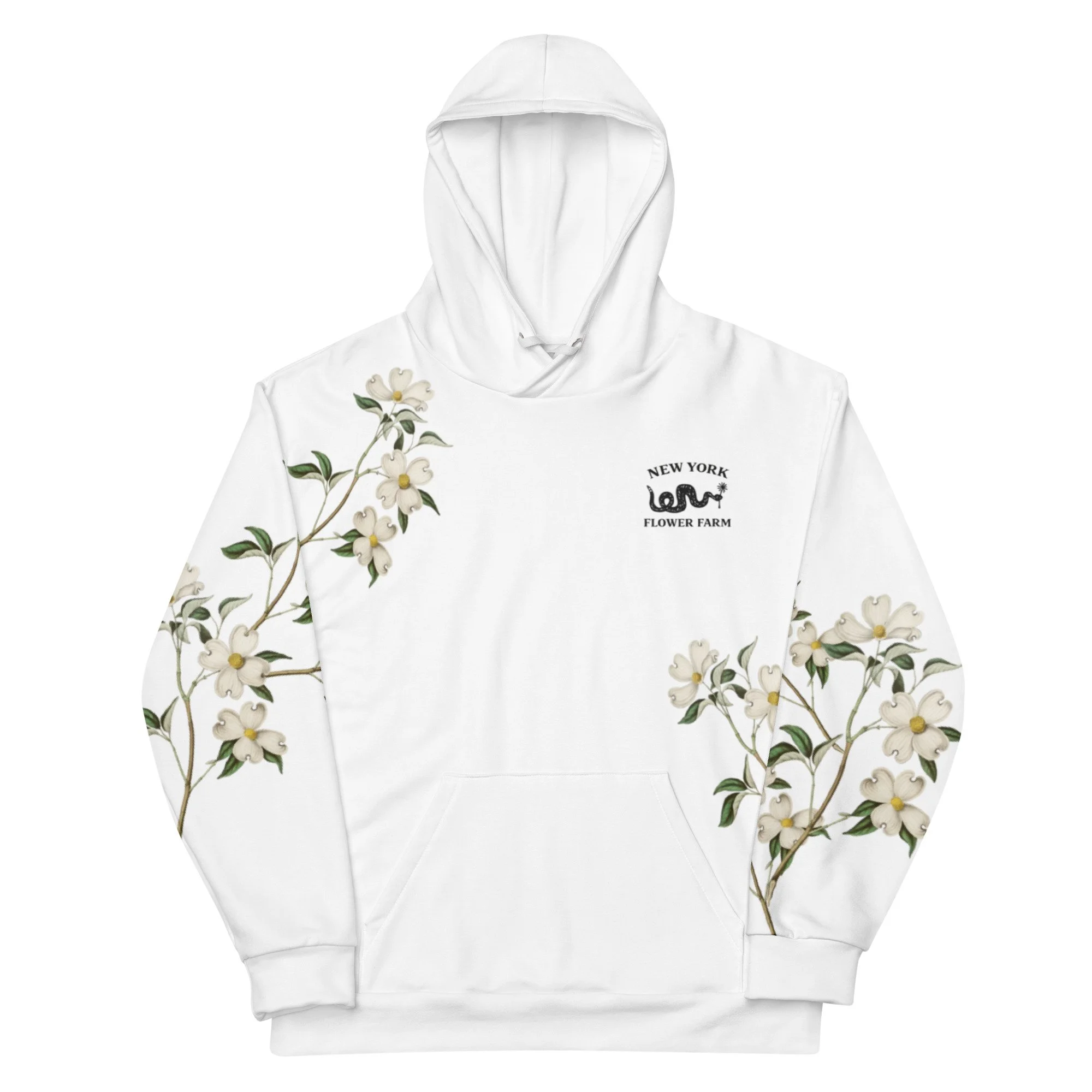 Premium Unisex Cotton Hoodie with Beautiful White Flowering Dogwood Floral Pattern