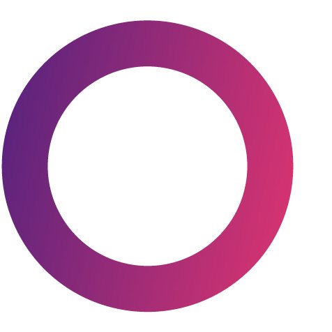 Een kleurrijke cirkel met een witte lege binnenruimte, verlopen van paars naar roze.