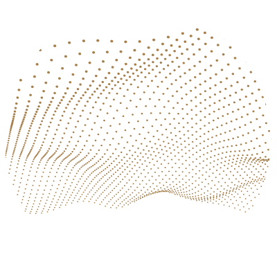 Abstract design of gold dots forming a wave pattern on a black background.