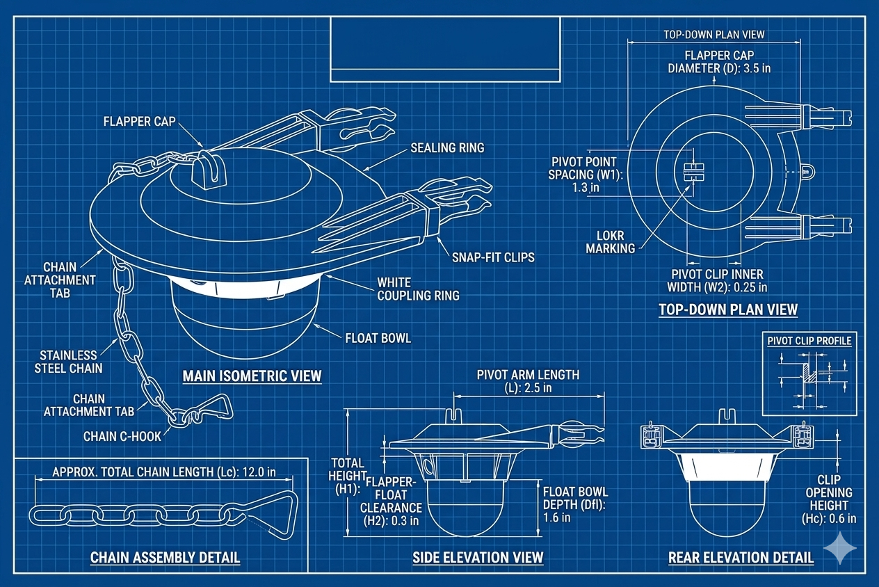 How many toilet flapper sizes are there?