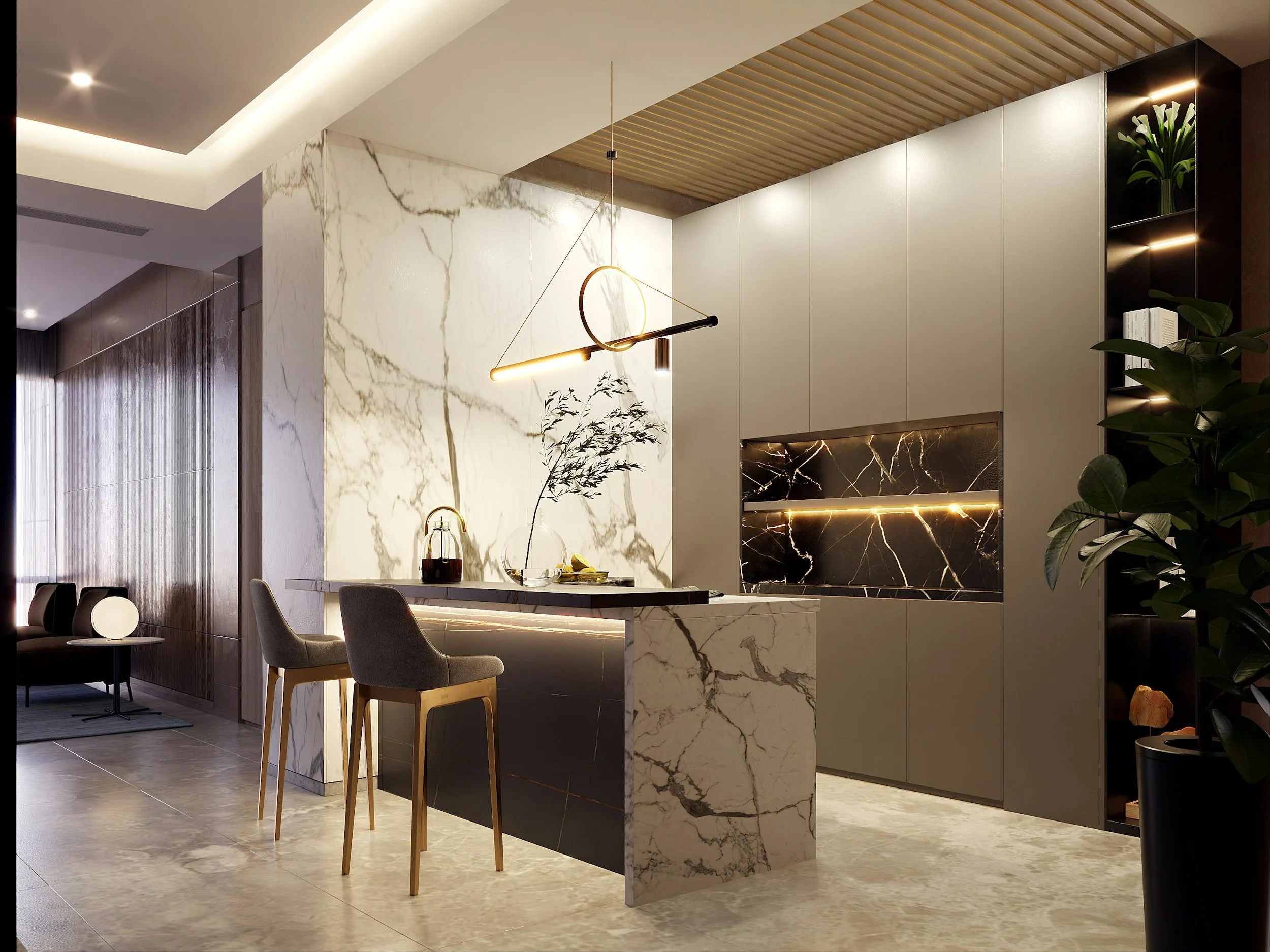 luxury kitchen cabinetry marble wood paneling