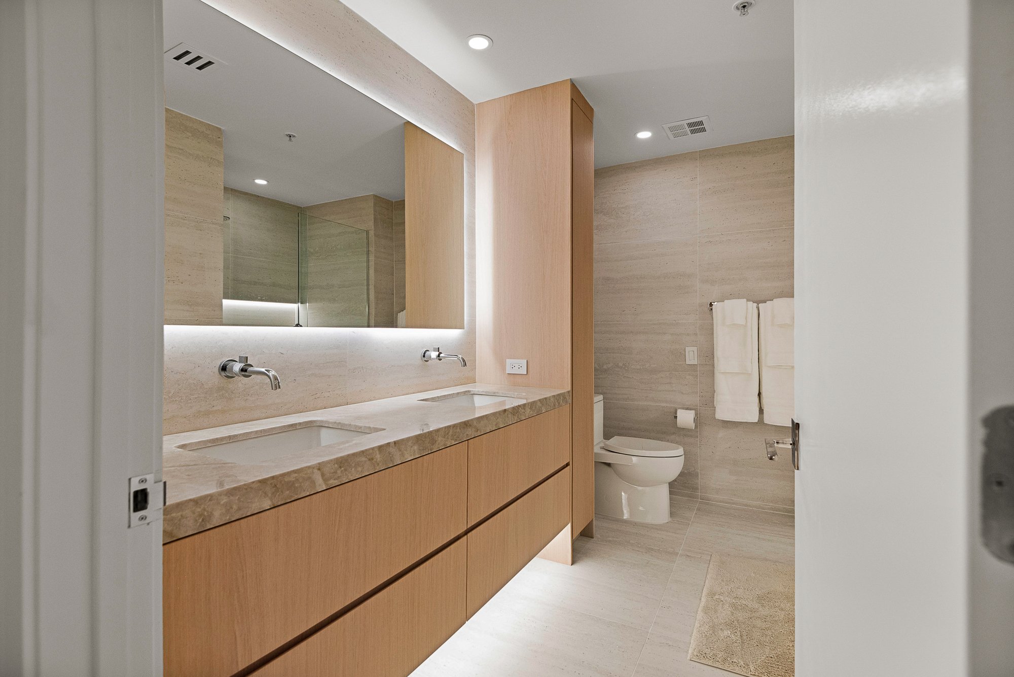 Custom white oak bathroom cabinets
