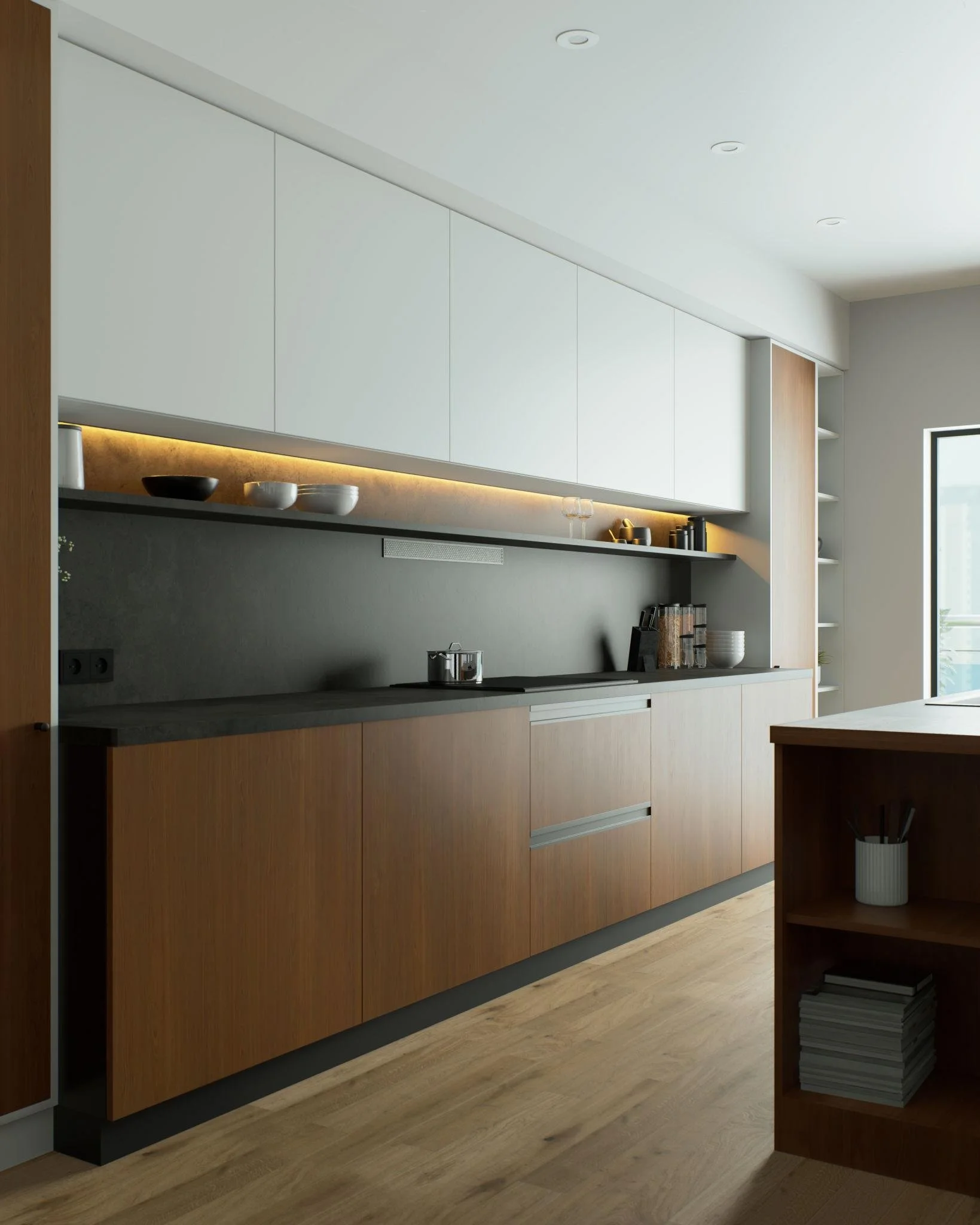 warm wood and white modern luxury kitchen madley fine cabinetry