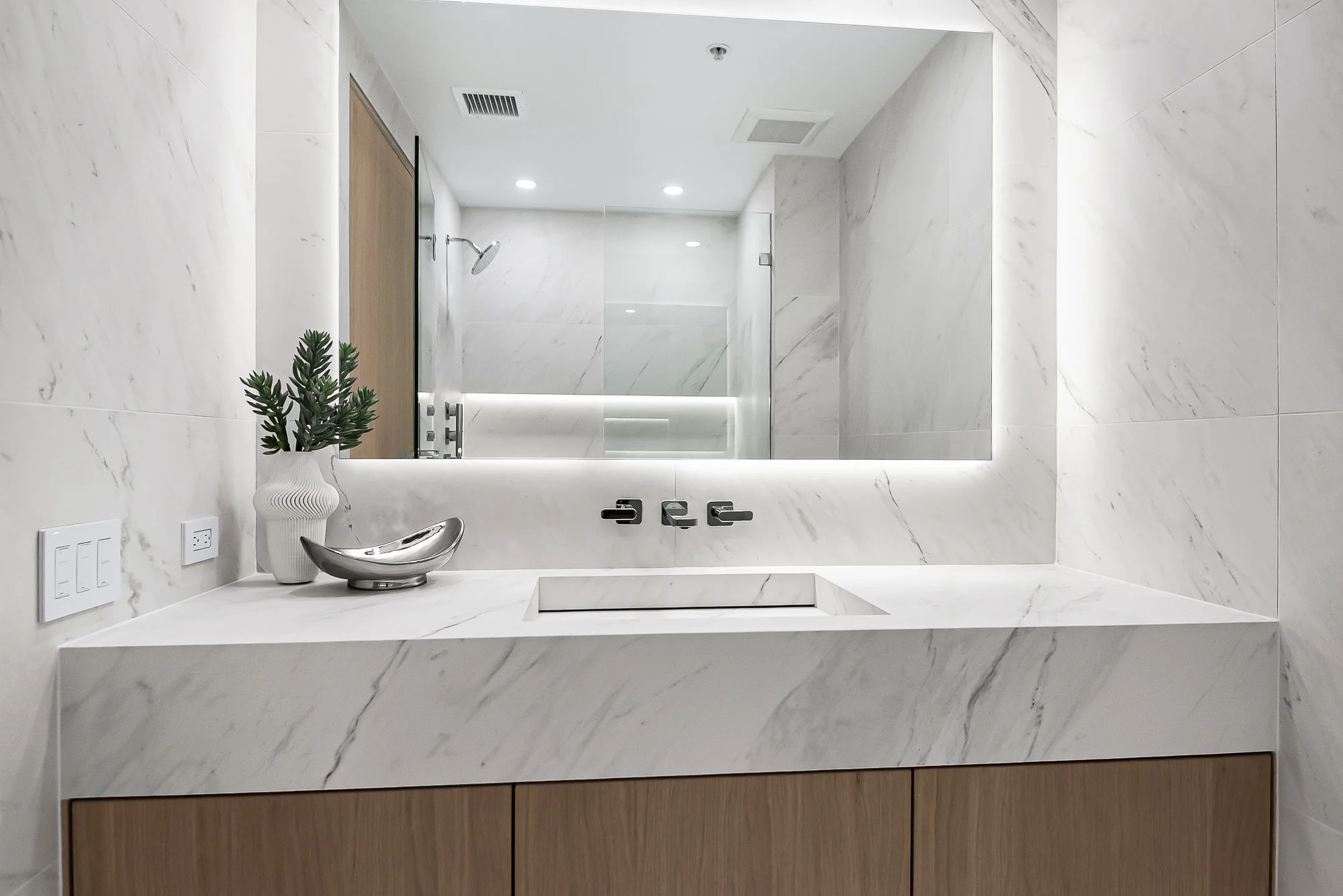 Custom white oak bathroom cabinets