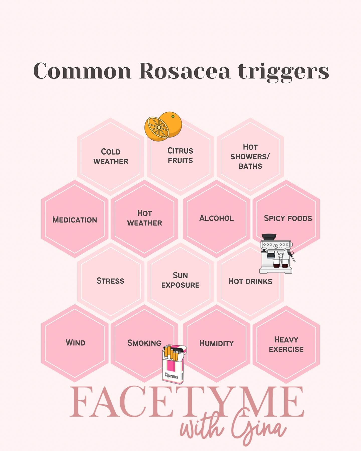 Living with rosacea can feel like any &amp; everything triggers your rosacea. While this is a list of common triggers does not mean they are for YOU. Keeping a diary can help you figure out YOUR triggers. Knowledge is power! #altoesthetician #ruidoso