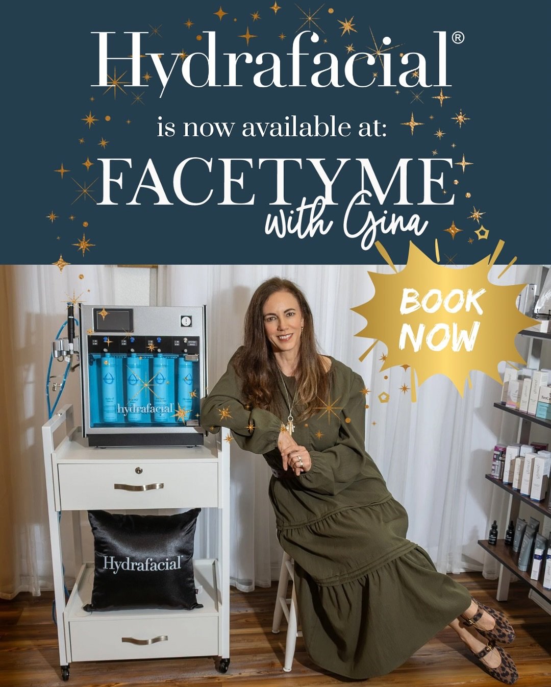 It&rsquo;s FINALLY here you guys! 

Hydrafacial is now being offered at Facetyme with Gina. 

Hydrafacial is a non-invasive, no down time facial treatment that uses patented vortex technology that deeply cleanses, smooths skin, has multiple types of 