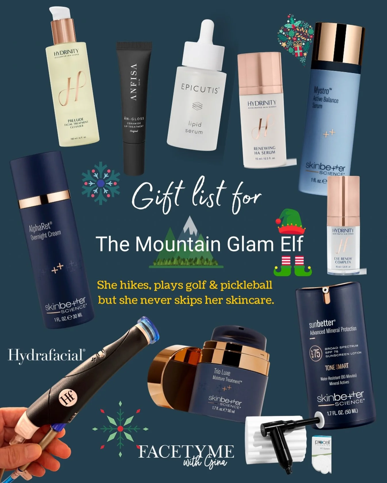 This is the first in this series: Facetyme with Gina Gift Guides to help you find the perfect gift for her, him or yourself. 

Allow me to introduce you to the first Elf: Mountain Glam Elf. She likes to hike, play golf and pickleball but she never sk