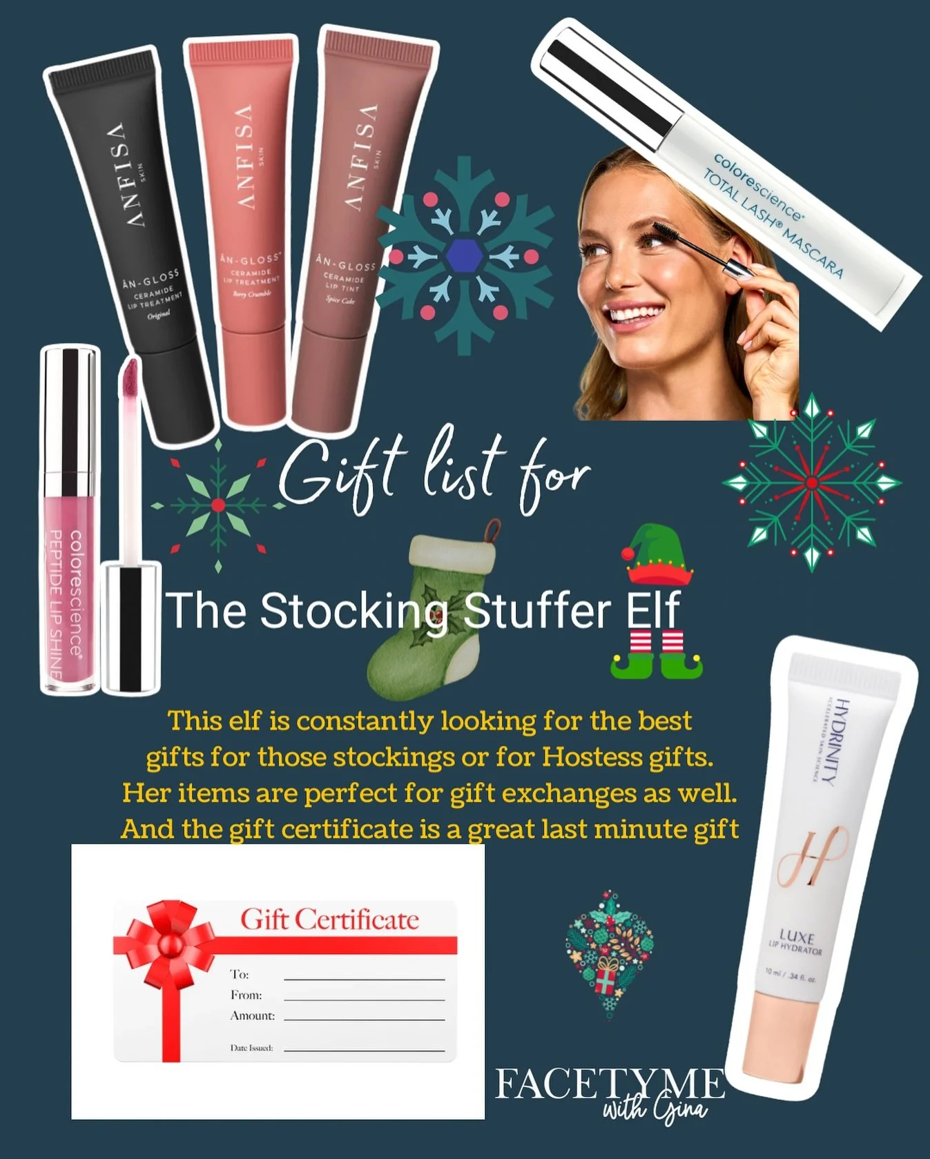 Who doesn&rsquo;t need the Stocking Stuffer Elf? 

She&rsquo;s found the best gifts for those stocking, Hostess gifts or gift exchanges. 

Here are her FAVORITE products: 

Anfisa An-gloss Lip Treatment: just the right amount of gloss that hydrates a
