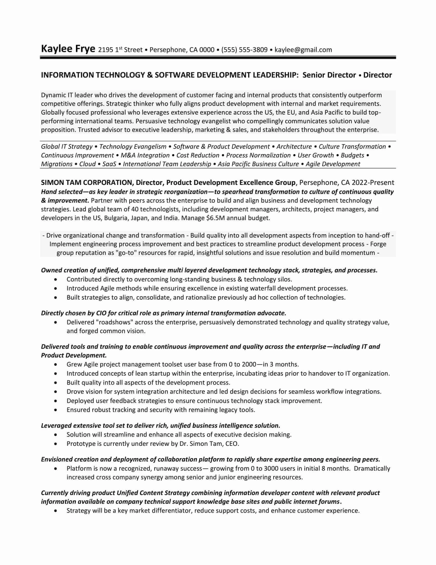 IT director resume sample anonymized 2026