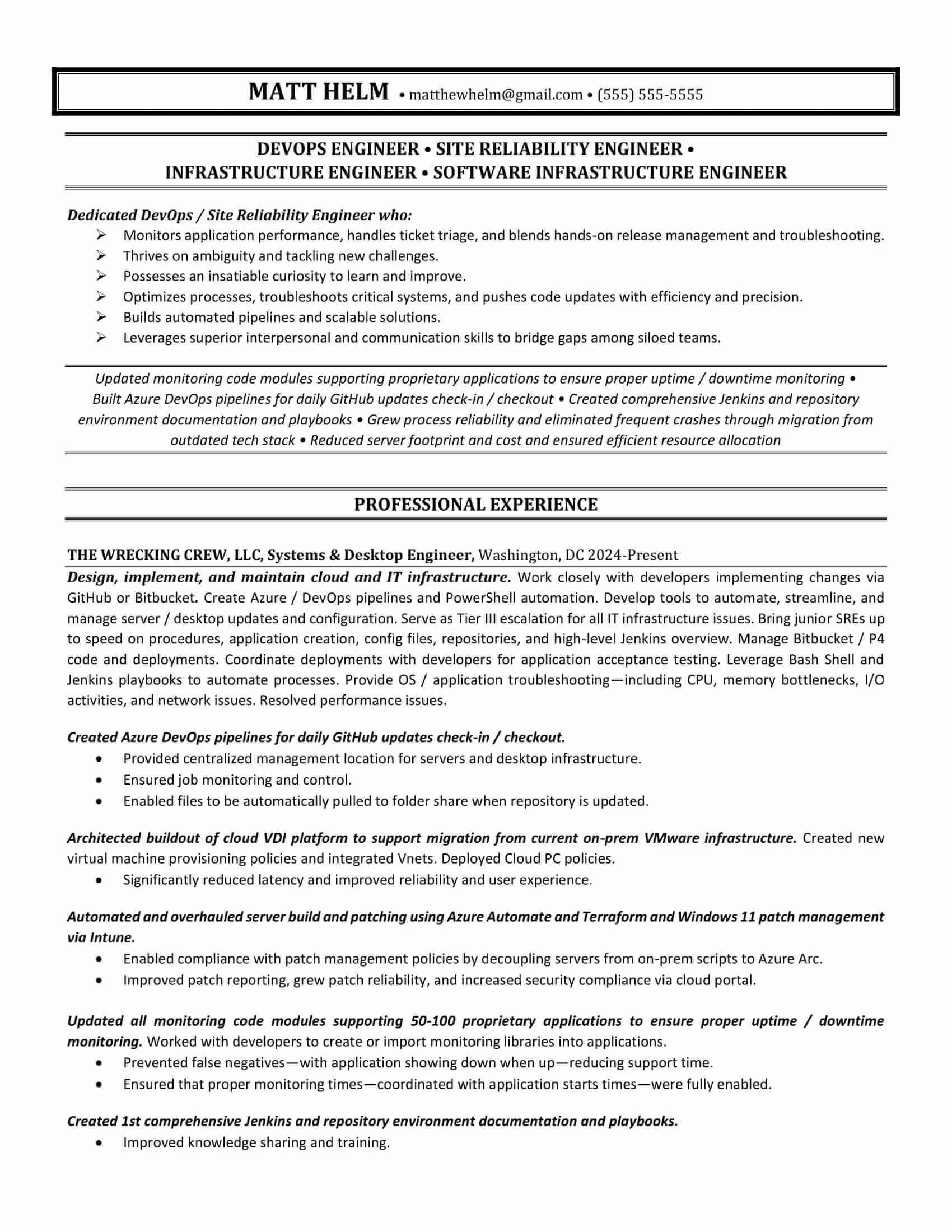 DevOps engineer resume example anonymized 2026