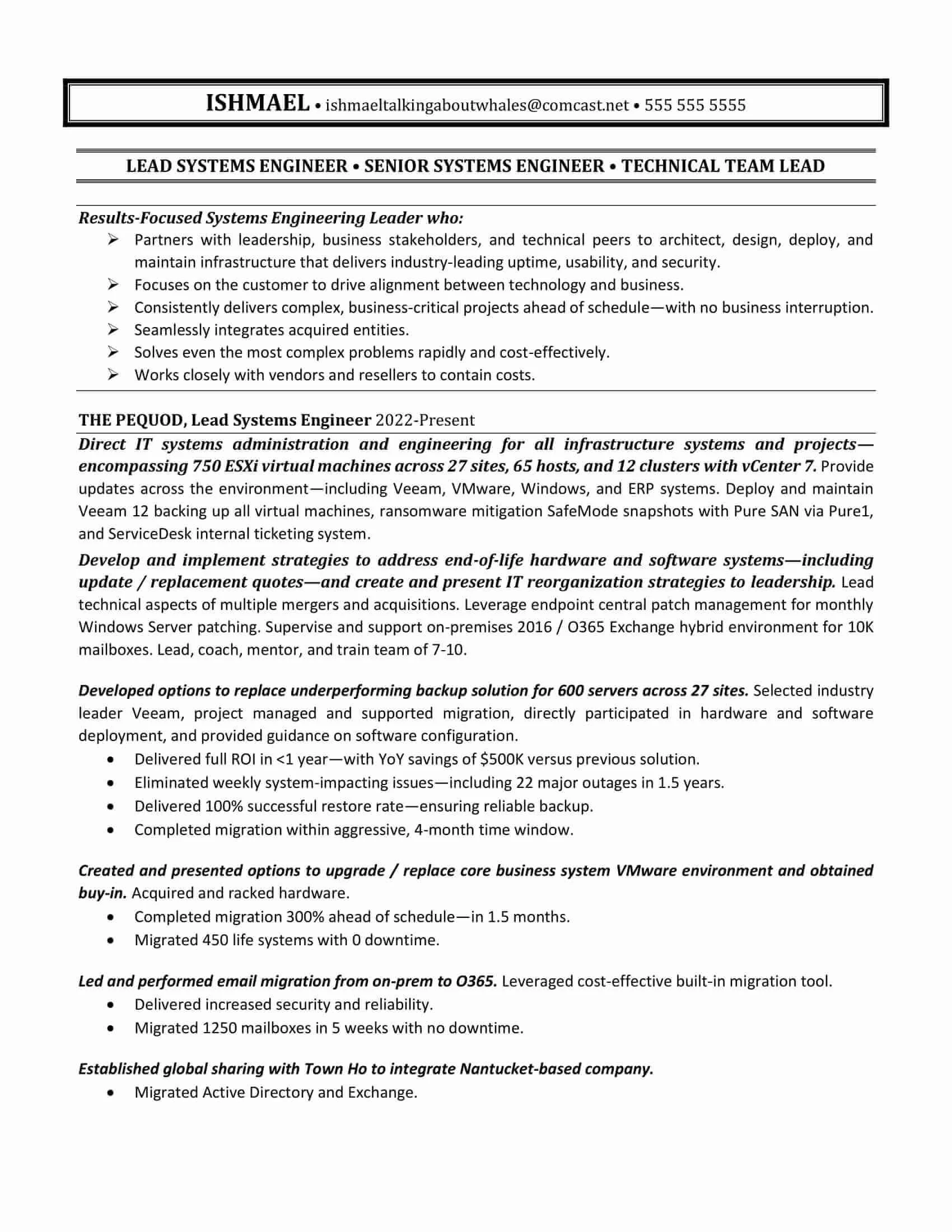 Senior systems engineer resume example anonymized 2026
