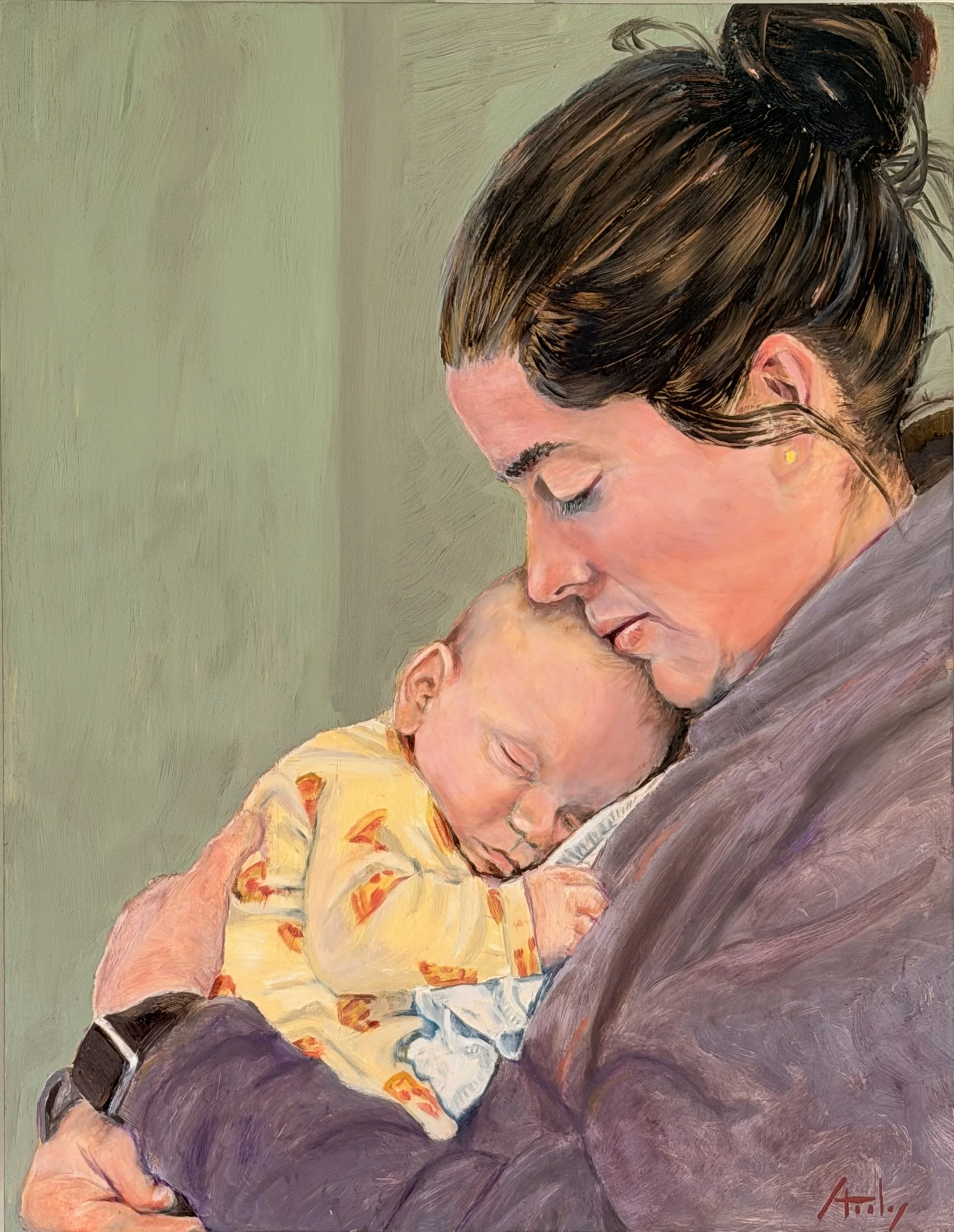 Maxwell and Momma - 14” x 18” x 2” - Oil on Panel