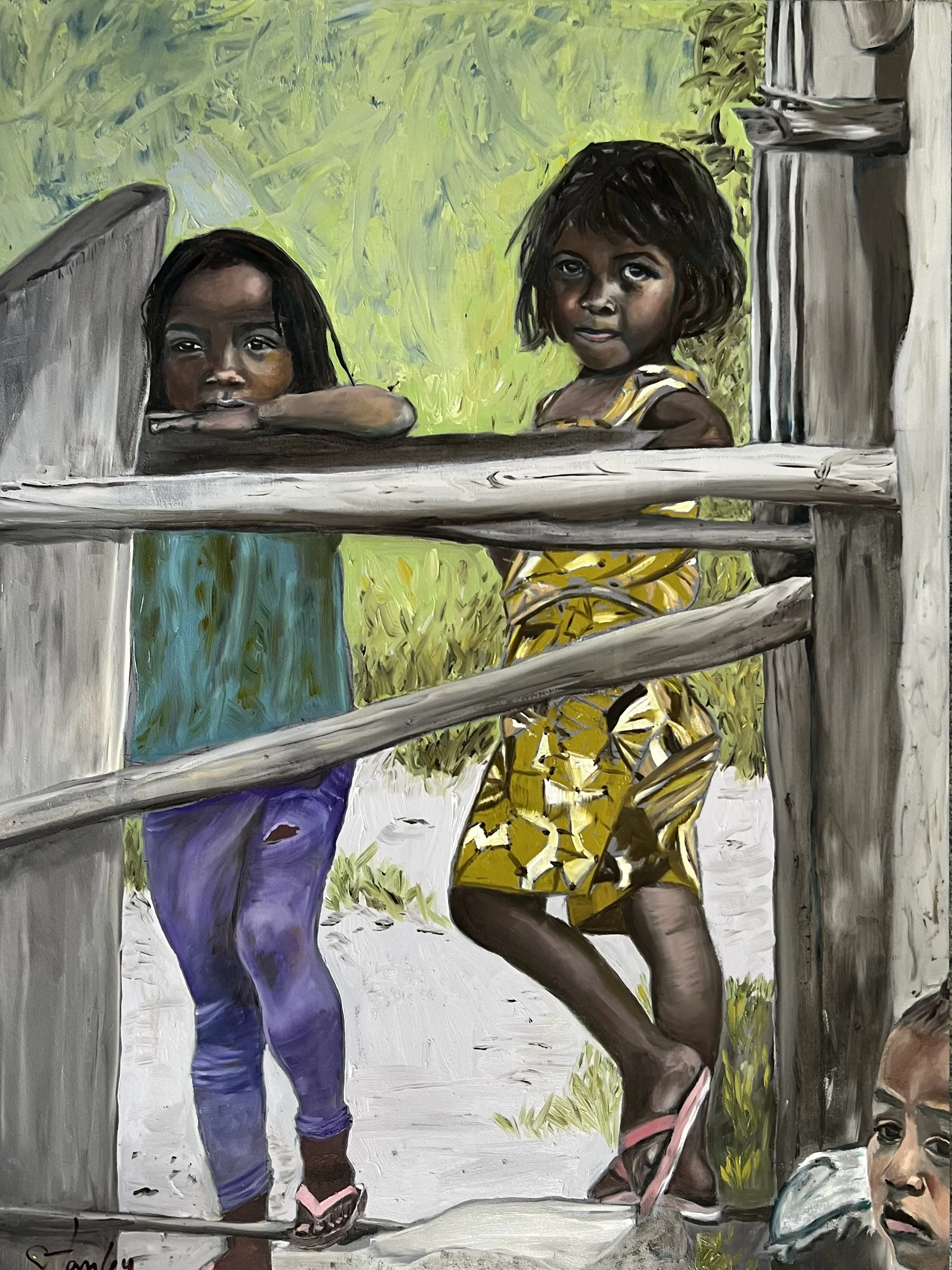 Girls At the Gate (Madagascar Series) - 18 x 24 x 1.5” - Oil on Panel
