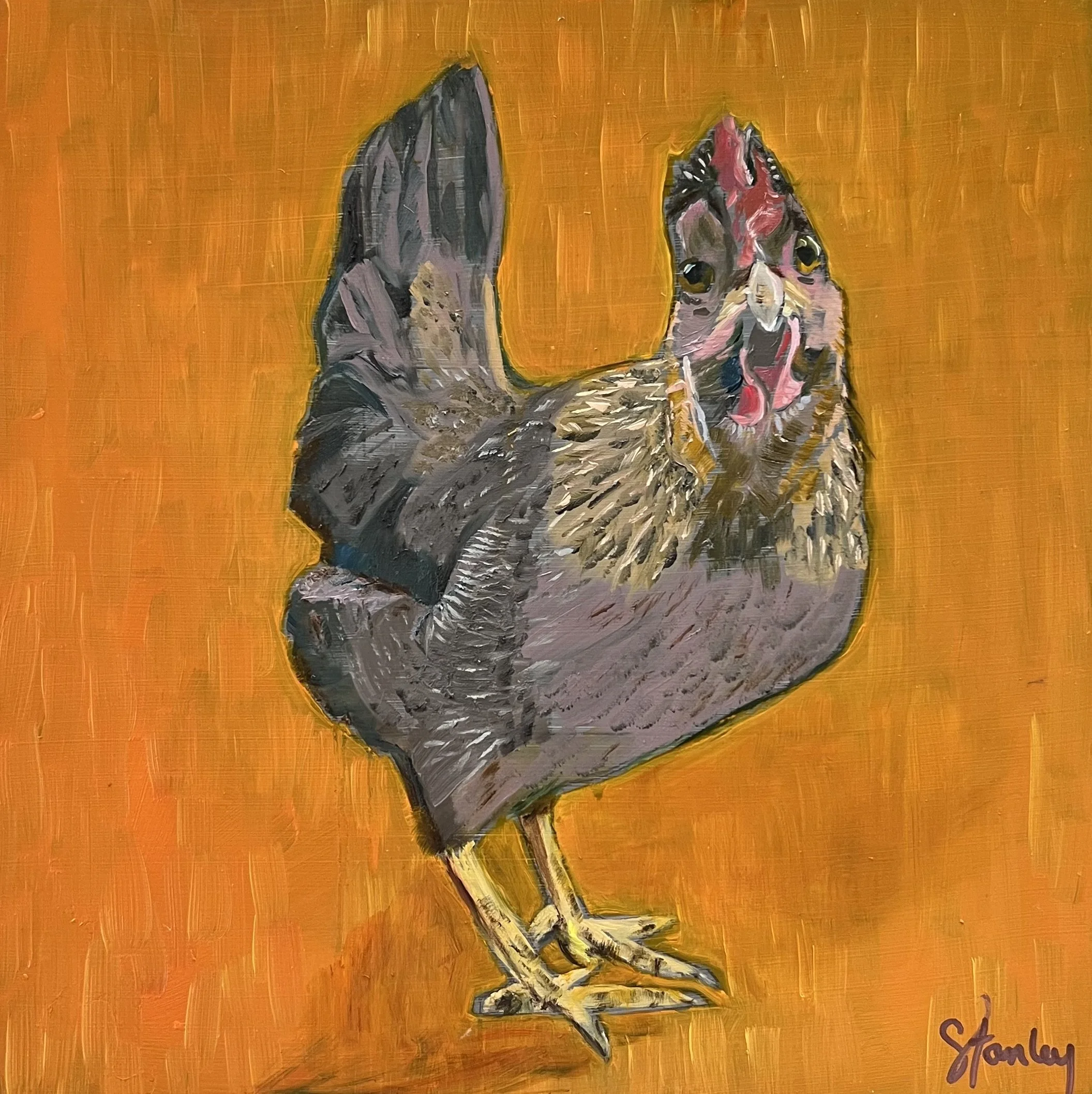 Kevin (Cream Legbar) - 12 x 12 x .75” - Oil on Panel