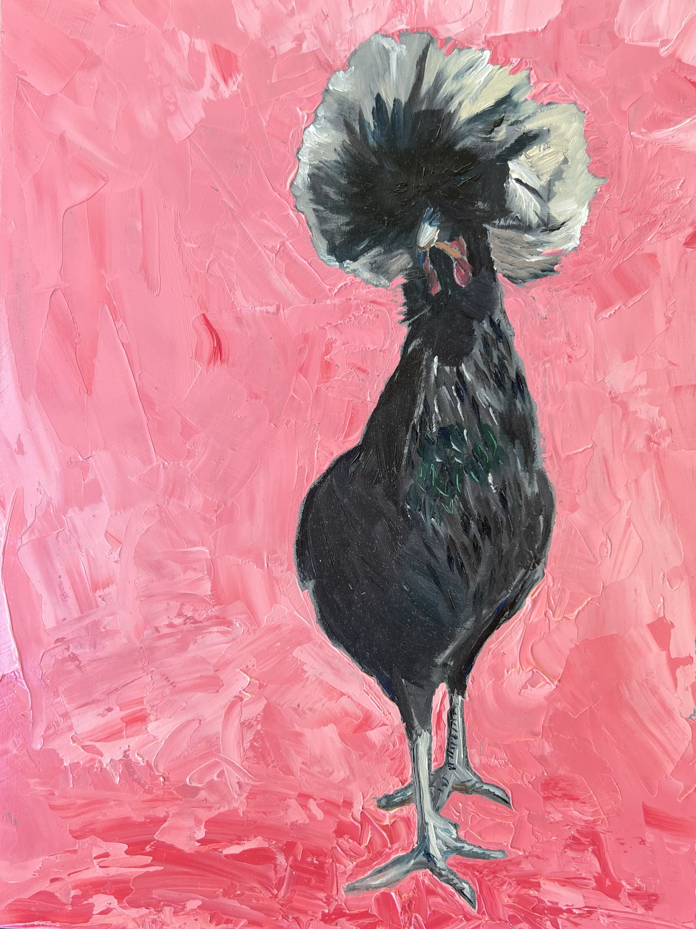 Chuckie (White Crested. Black Polish) - 9" x 12" x .75" - Oil on Panel