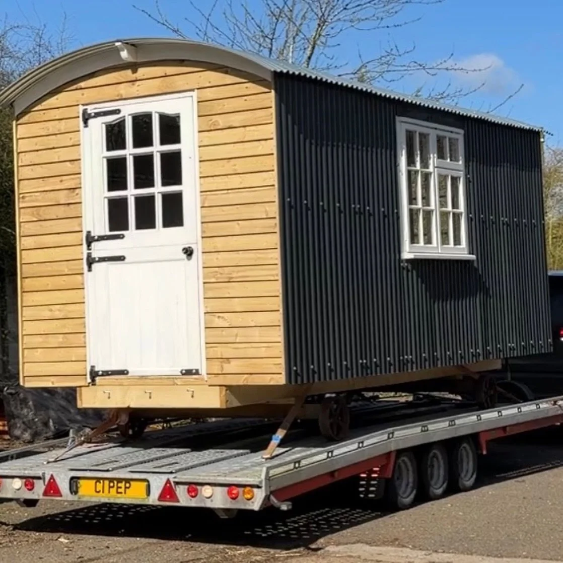 New year, new accommodation incoming! The gorgeous shell of a brand new Shepherds hut (made by our talented friend Pip) has just arrived. We&rsquo;re aiming for a beach hut feel inside, with a double bed, comfy seating and an outside loo and field ki