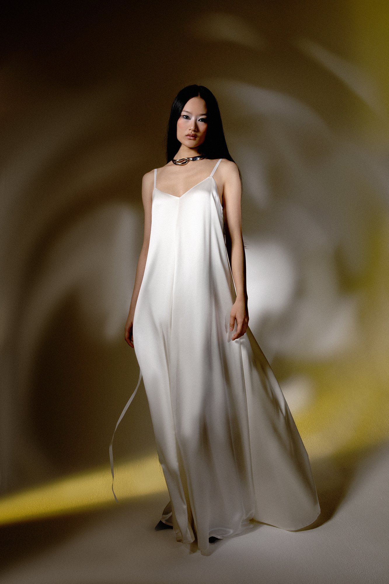 INNNA offers a midi white cream silk dress suitable for birthday parties, summer days, or evening weddings, perfect for both brides and bridesmaids.