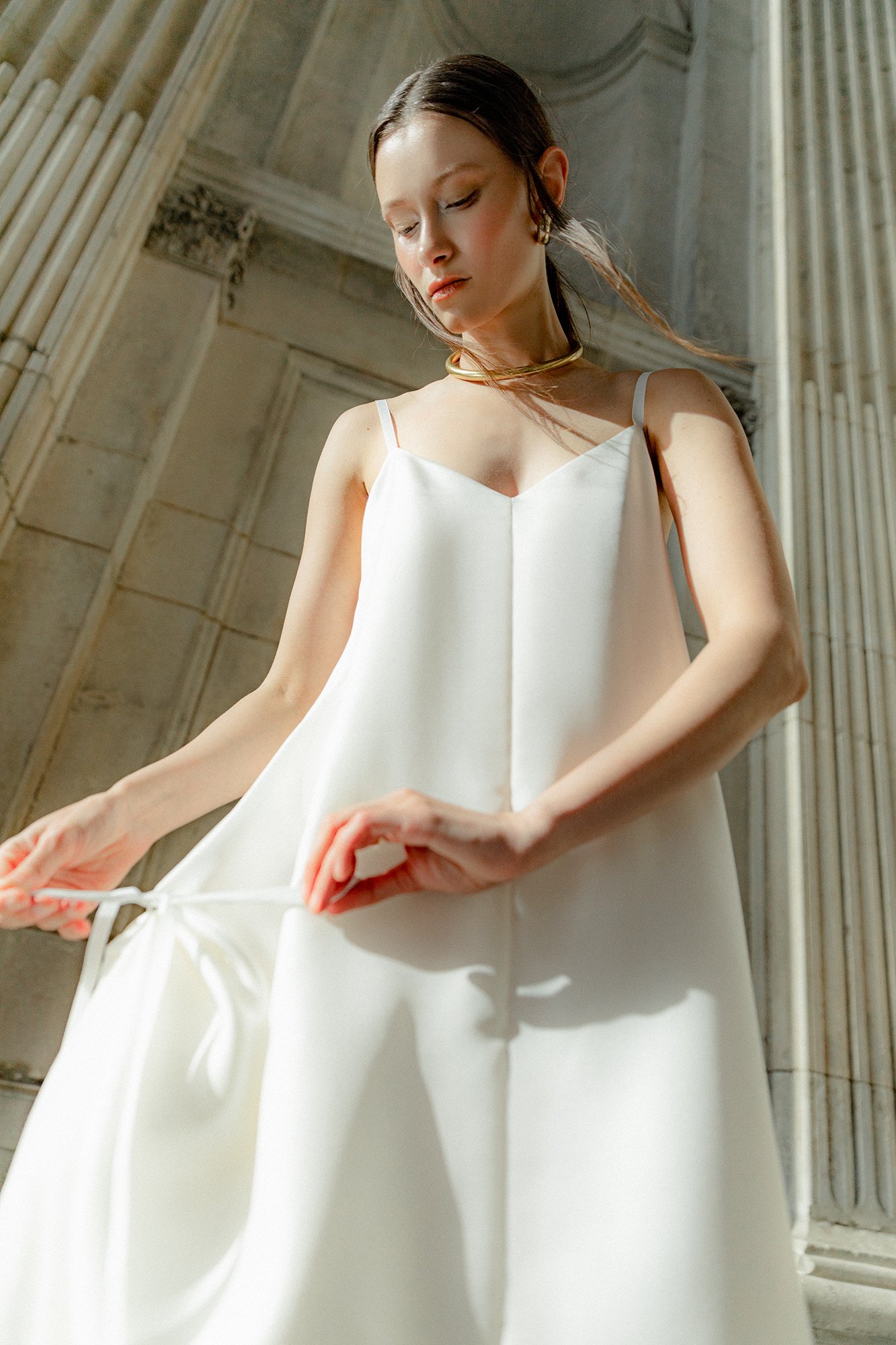INNNA offers a midi white cream silk dress suitable for birthday parties, summer days, or evening weddings, perfect for both brides and bridesmaids.