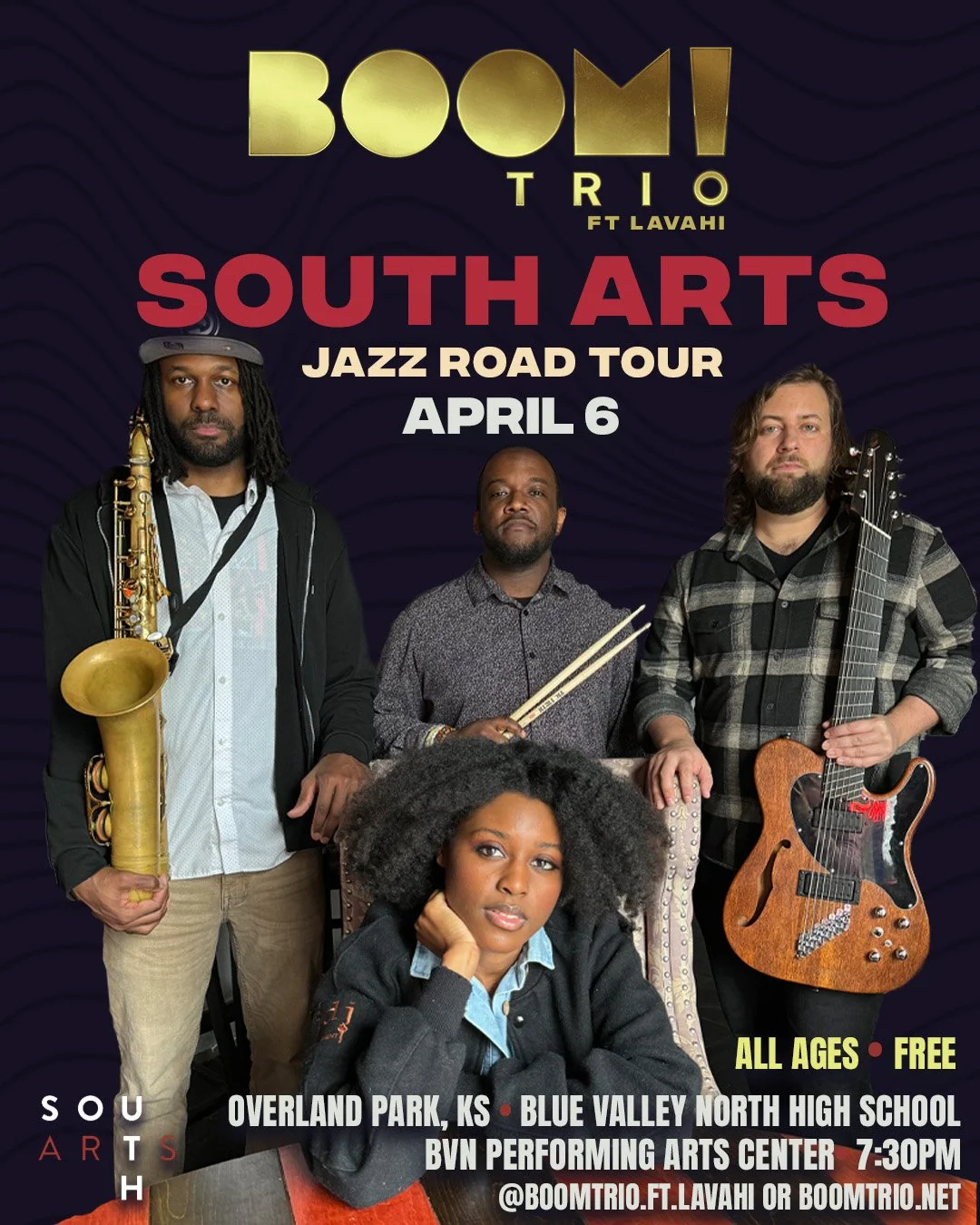 KANSAS CITY &mdash; this is your invite.

BOOM! Trio ft. Lavahi is coming in from Atlanta to kick off our tour on April 6 at the Blue Valley North Performing Arts Center. We&rsquo;re excited to have the BVN Jazz Band join us to open the show!

This p