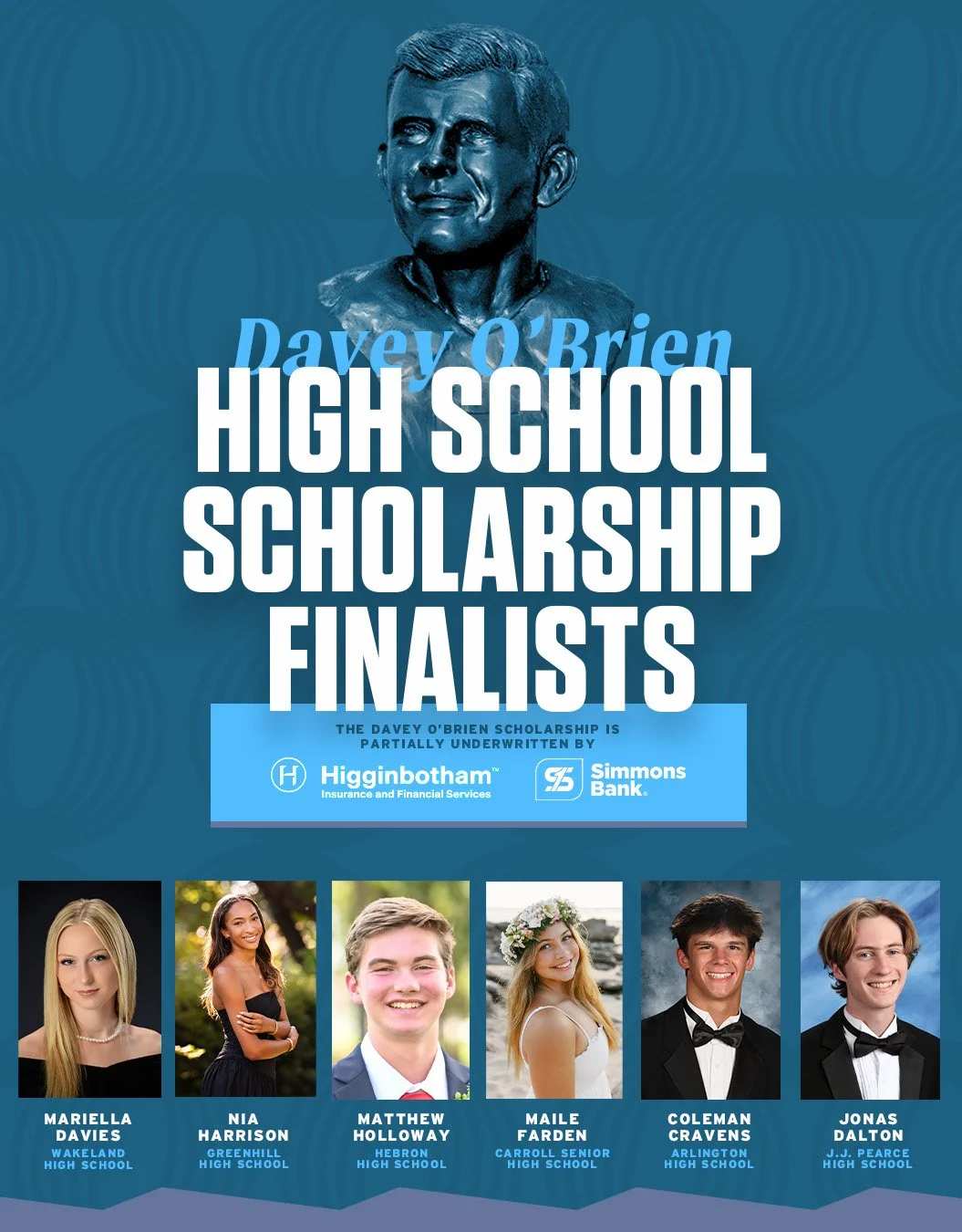 DAVEY O’BRIEN HIGH SCHOOL SCHOLARSHIP FINALISTS ANNOUNCED