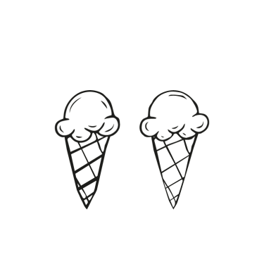 2 cones with a rainbow connecting them