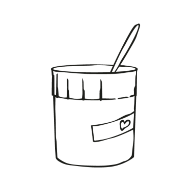 Illustration of tub of ice cream with a wooden spoon