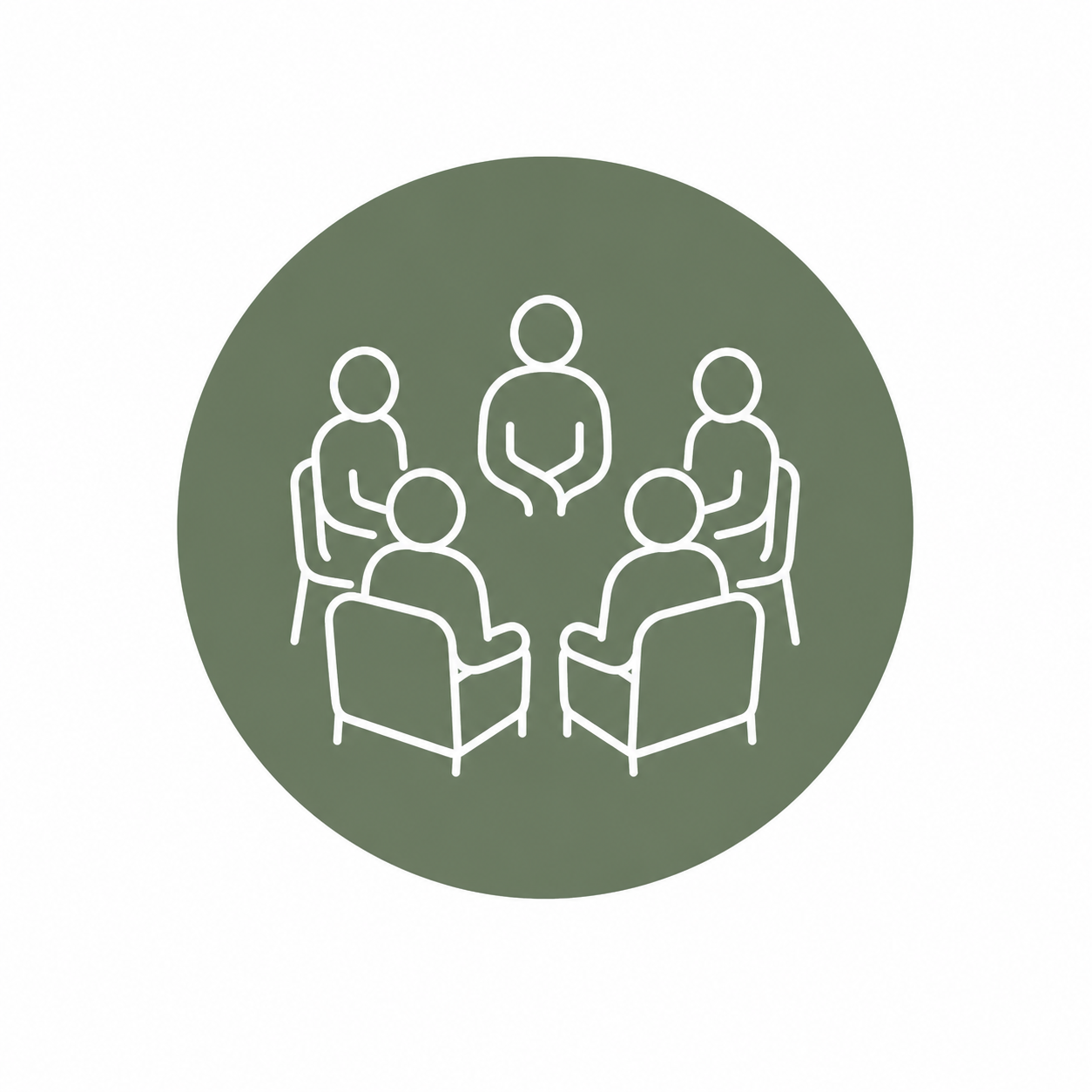 Group therapy icon showing several people seated in a circle