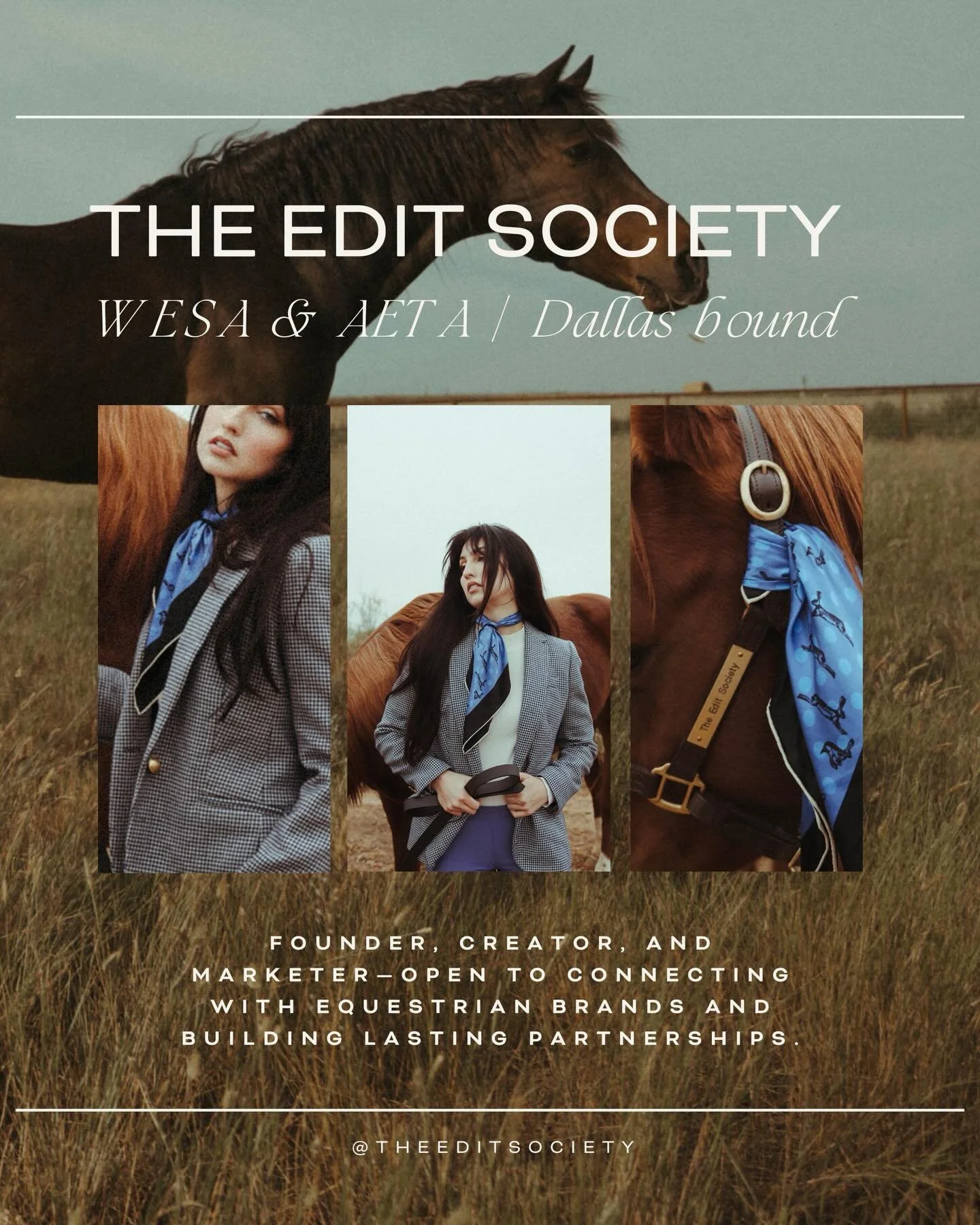 Attending WESA &amp; AETA in Dallas on January 23rd 🤍
I&rsquo;ll be attending market as a founder, creator, and marketer&mdash;connecting with equestrian brands that inspire me, learning what&rsquo;s ahead for the industry, and I&rsquo;m excited to 