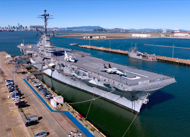 The USS Hornet, now retired from duty, is home to a naval museum, and is moored in West Alameda.