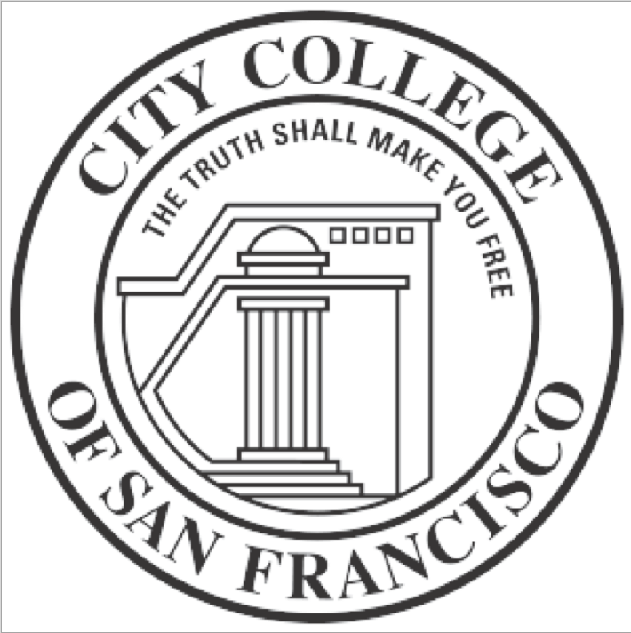 Seal of City College of San Francisco featuring a classical building with a dome and stairs, and the slogan 'The truth shall make you free'