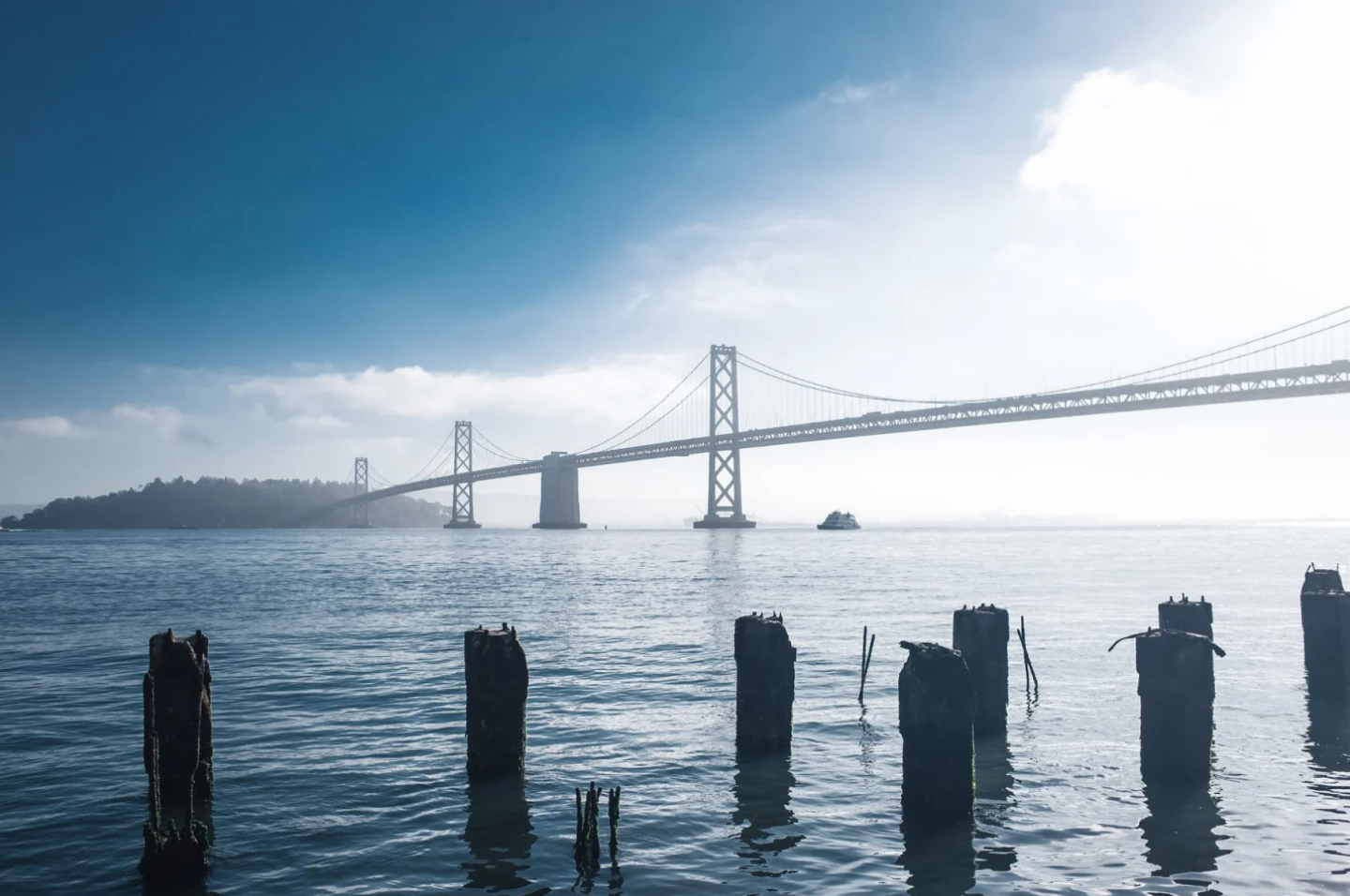 San Francisco Bay, looking west toward the Bay Bridge.