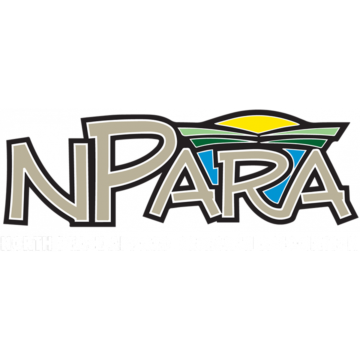 NPARA logo with stylized text and graphic elements, including a yellow sun, green fields, and blue water, with the text "North Peace Applied Research Association" underneath.