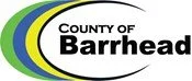 County of Barrhead logo with blue, green, and black swooping lines