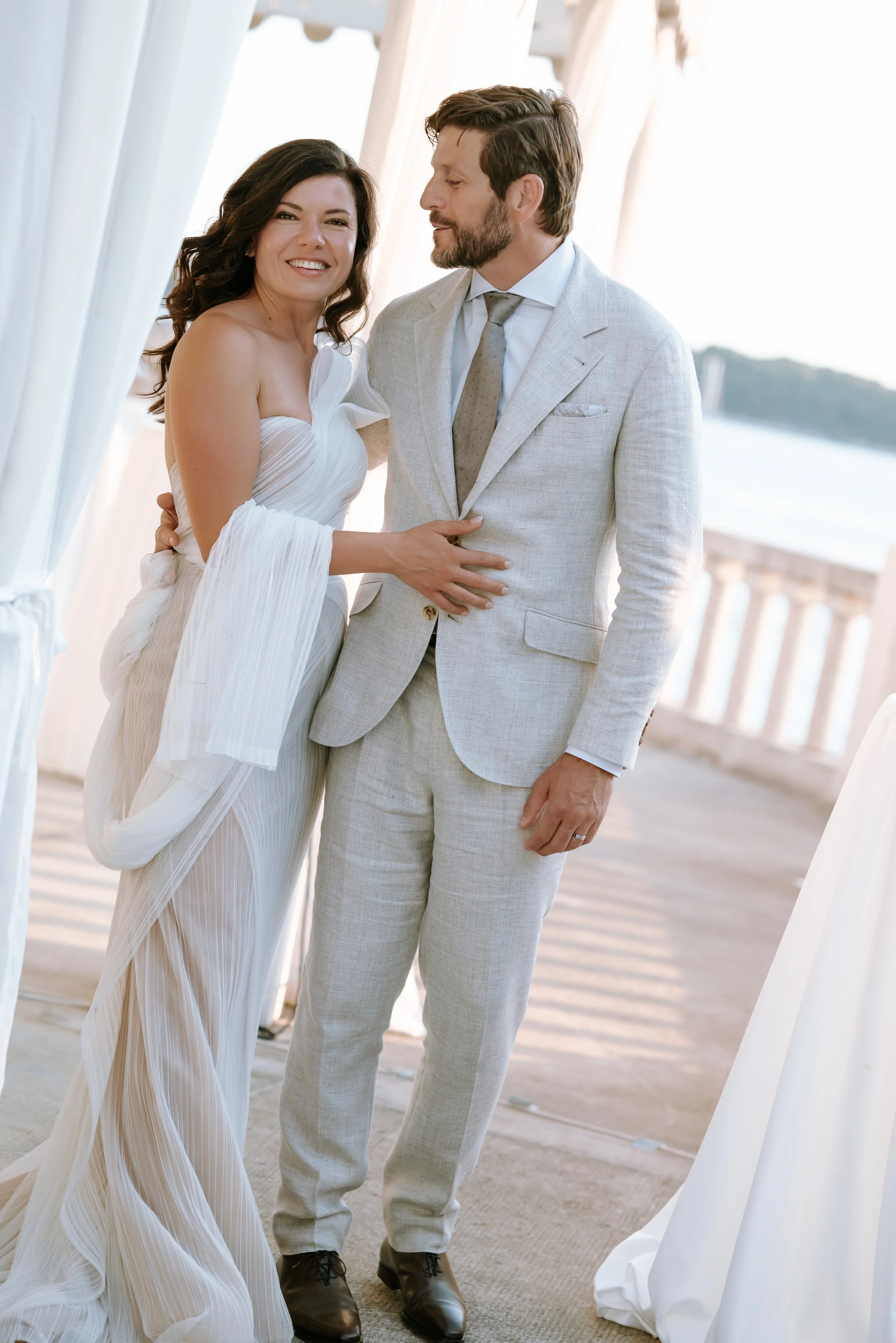 Bride and Groom at Beach Club Hvar Wedding by Hvar Wedding Photographer Reborn Weddings