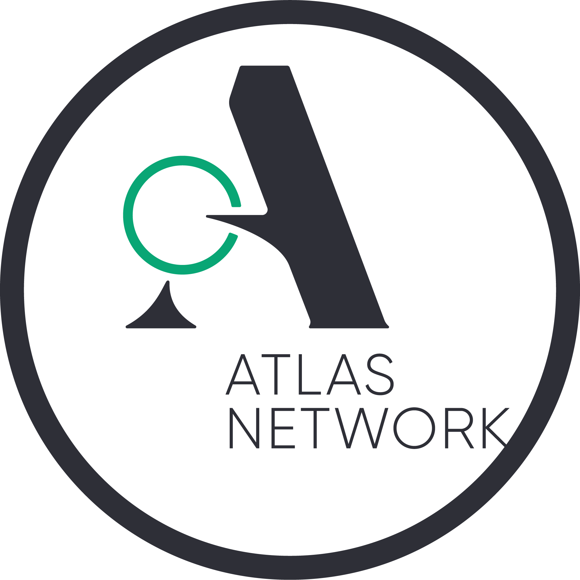 ATLAS NETWORK logo with a stylized black letter A and a green circle, surrounded by a black circle.