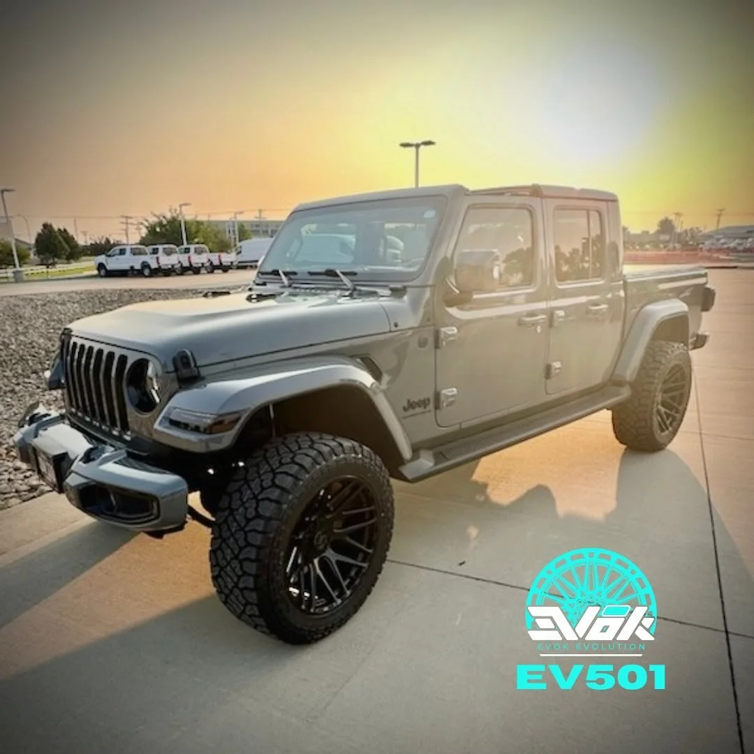 Huge shout out to Josh ! Thanks for the repeat business my friend your #jeepgladiator looks amazing!!! 22x10 #evokevolution EV501 wrapped in @kendatire Klever RT for the win ! #evokwheels #evokchange