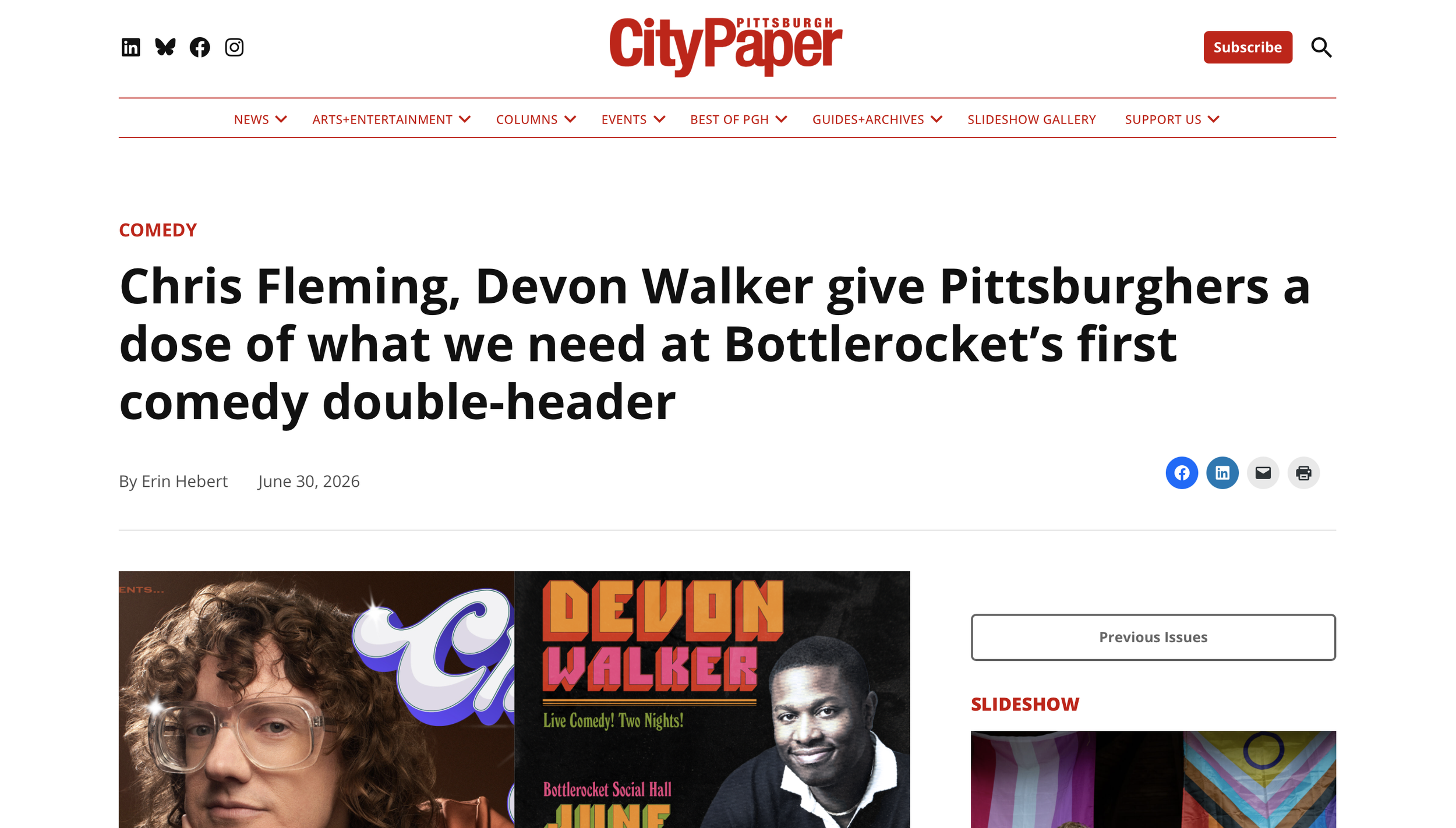 Pittsburgh City Paper comedy feature: Chris Fleming and Devon Walker at Bottlerocket Social Hall
