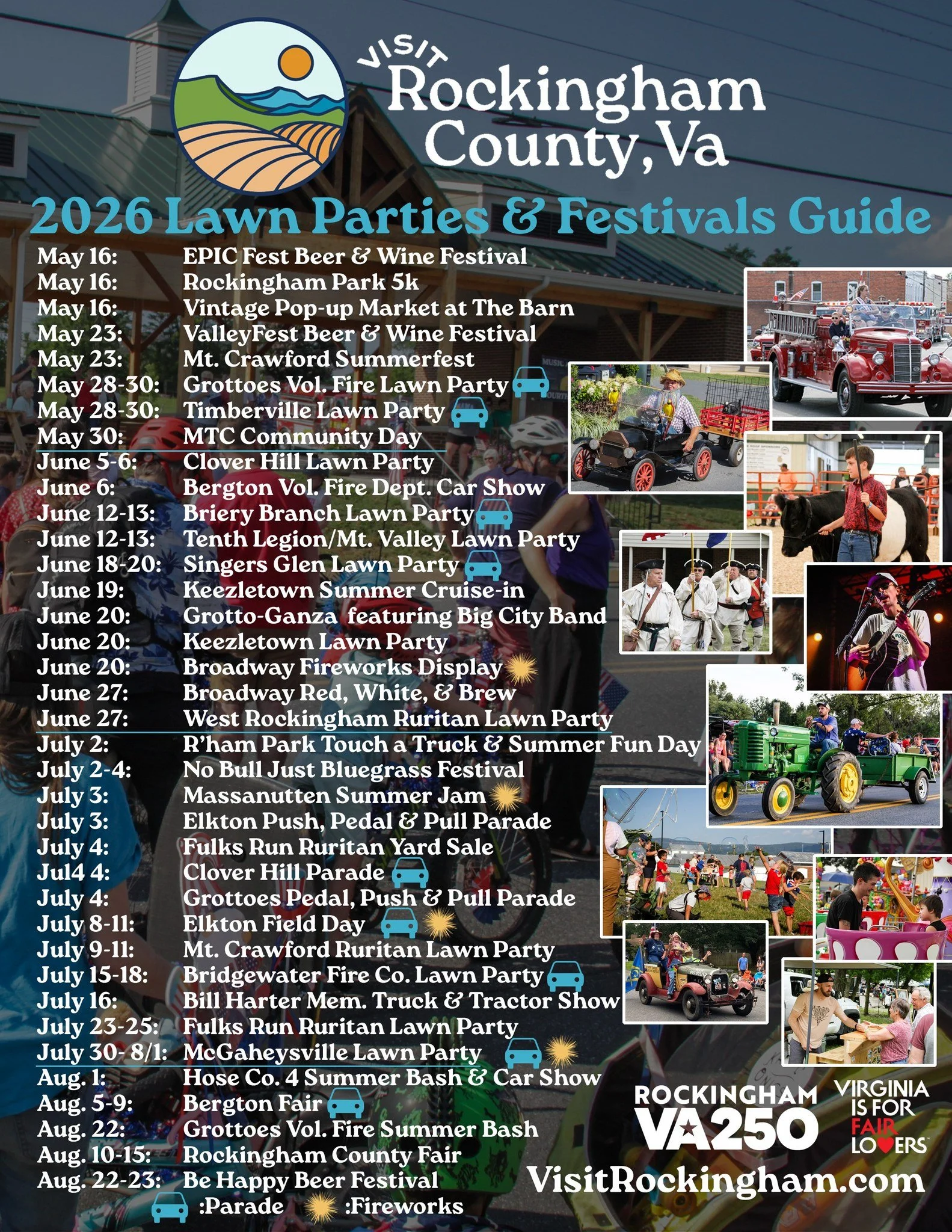 Its officially Lawn Party and Festival season in Rockingham County and we have you covered with events in every corner of the county! You won't want to miss this years line up which includes great food, fireworks, parades, music and much more!

View 