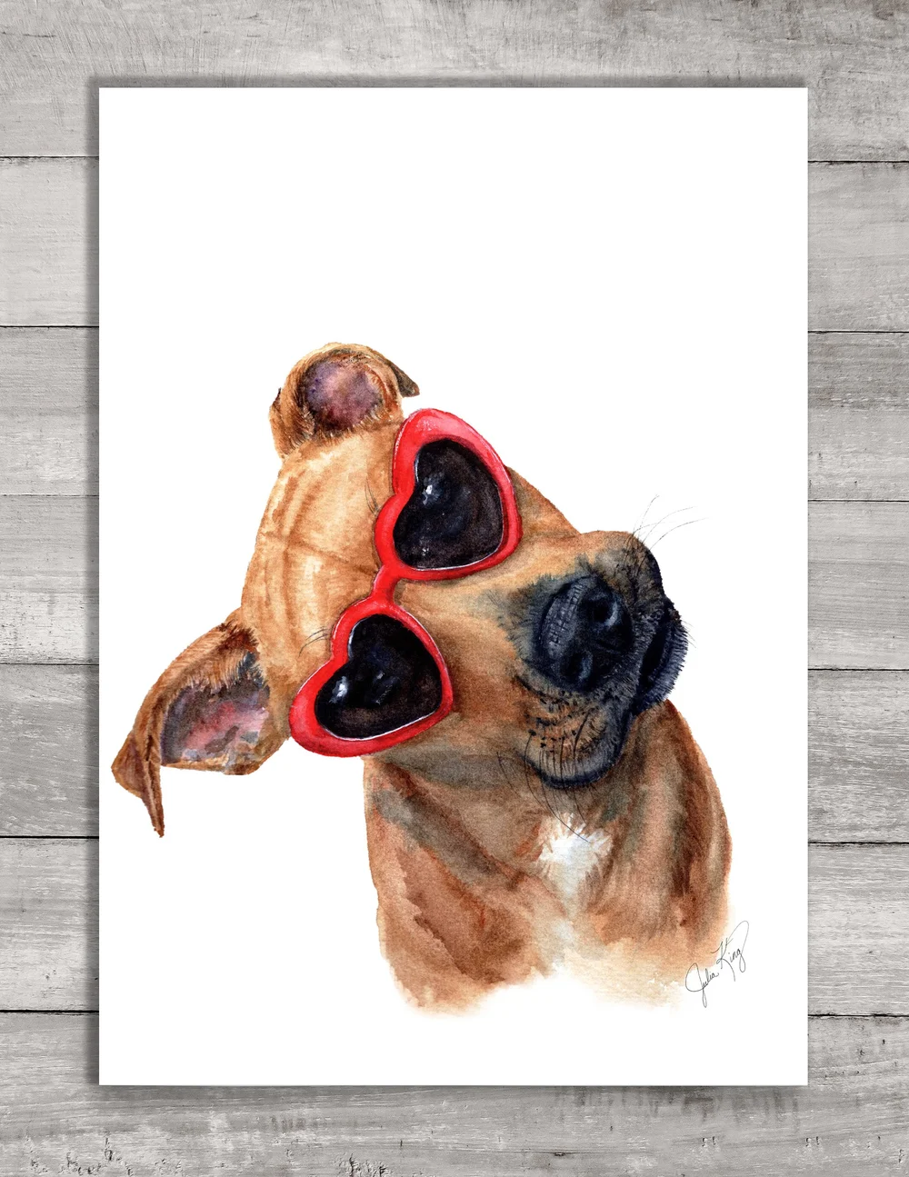 Cute Pitbull Wearing Heart Sunglasses Wall Art — Julia's Palette