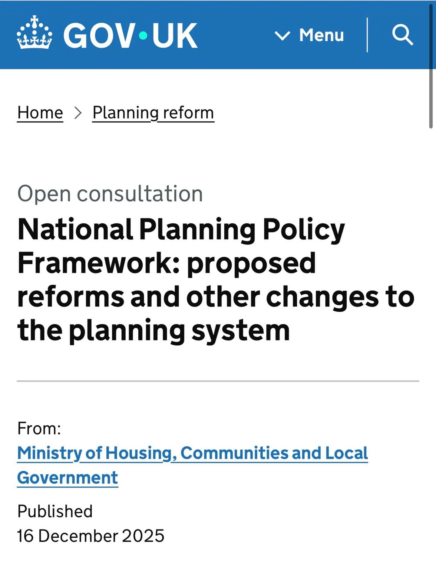 Proposed changes to the National Planning Policy Framework (NPPF)
 
The Government has issued a draft revised NPPF for consultation this week, signalling a shift towards a more pragmatic and delivery-focused planning system (particularly for resident