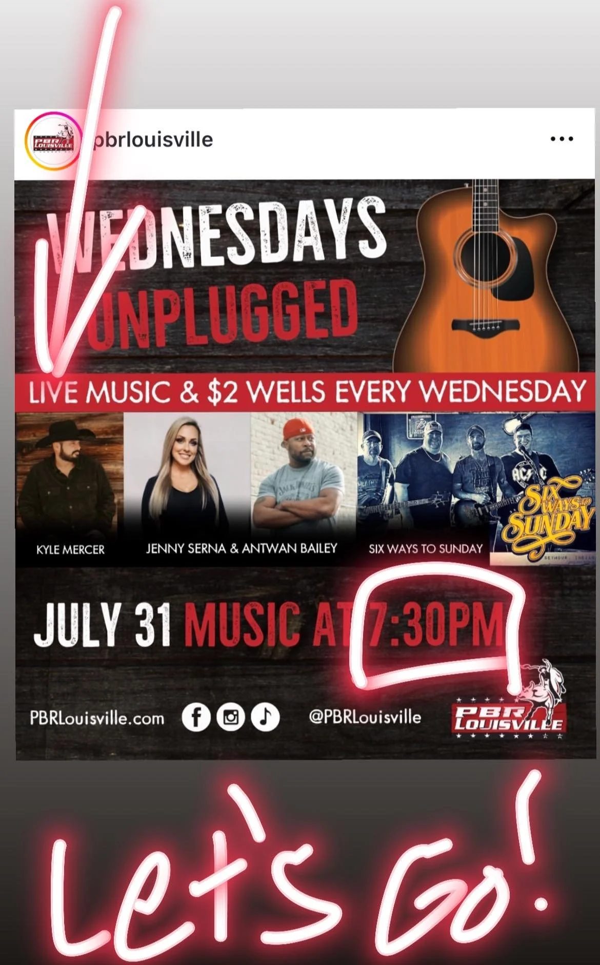Heads up, KY!!! I&rsquo;ll be playing an hour set at PBR Louisville July 31st. Come hear some of my new music and catch these other acts 🎶🤘 #kentuckymusic #countrymusic #musicartist #songwriter