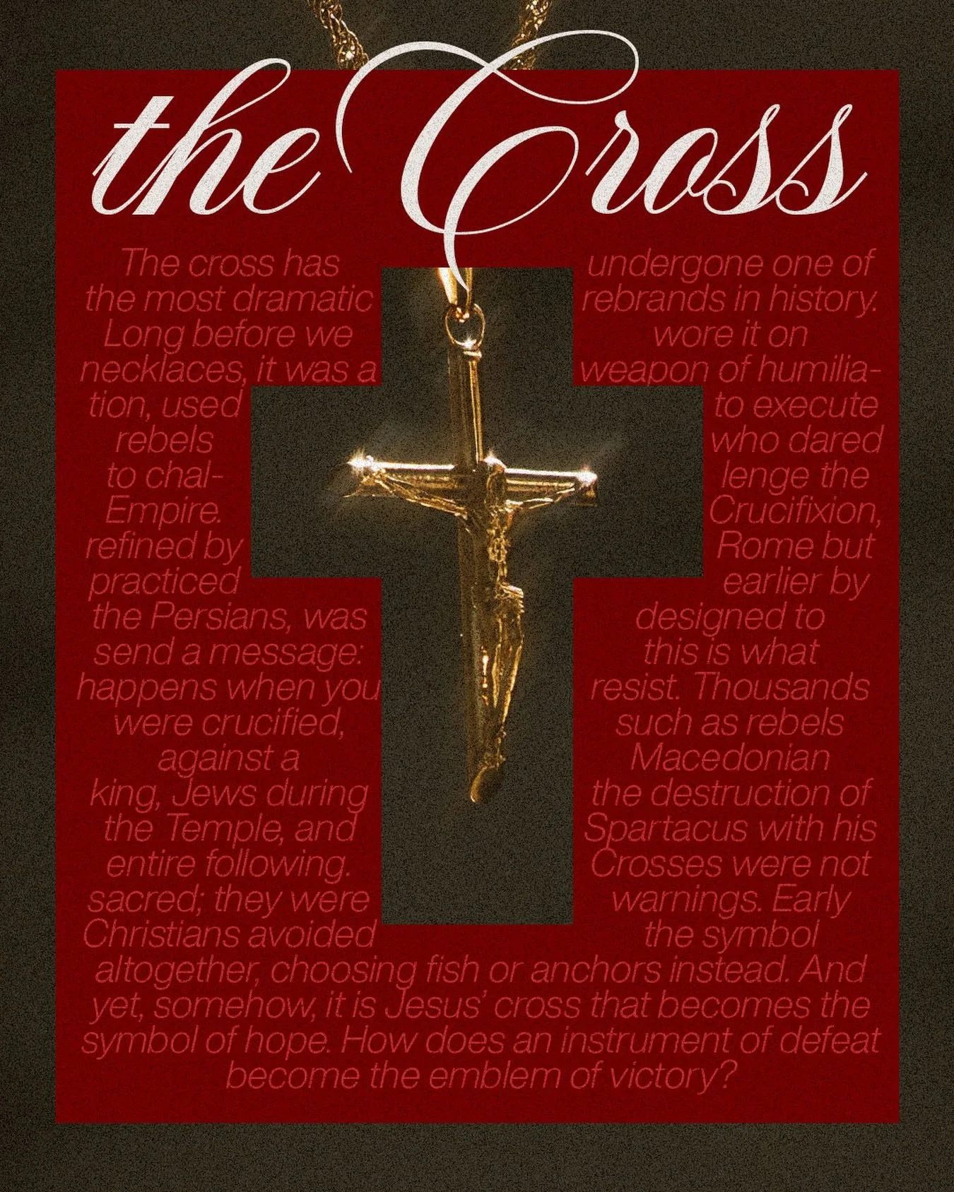 The cross is everywhere in culture. From necklaces to tattoos, crosses are a reoccurring symbol we face daily. But what does it mean? What is the cross calling us to focus on? Link in Bio to learn more.