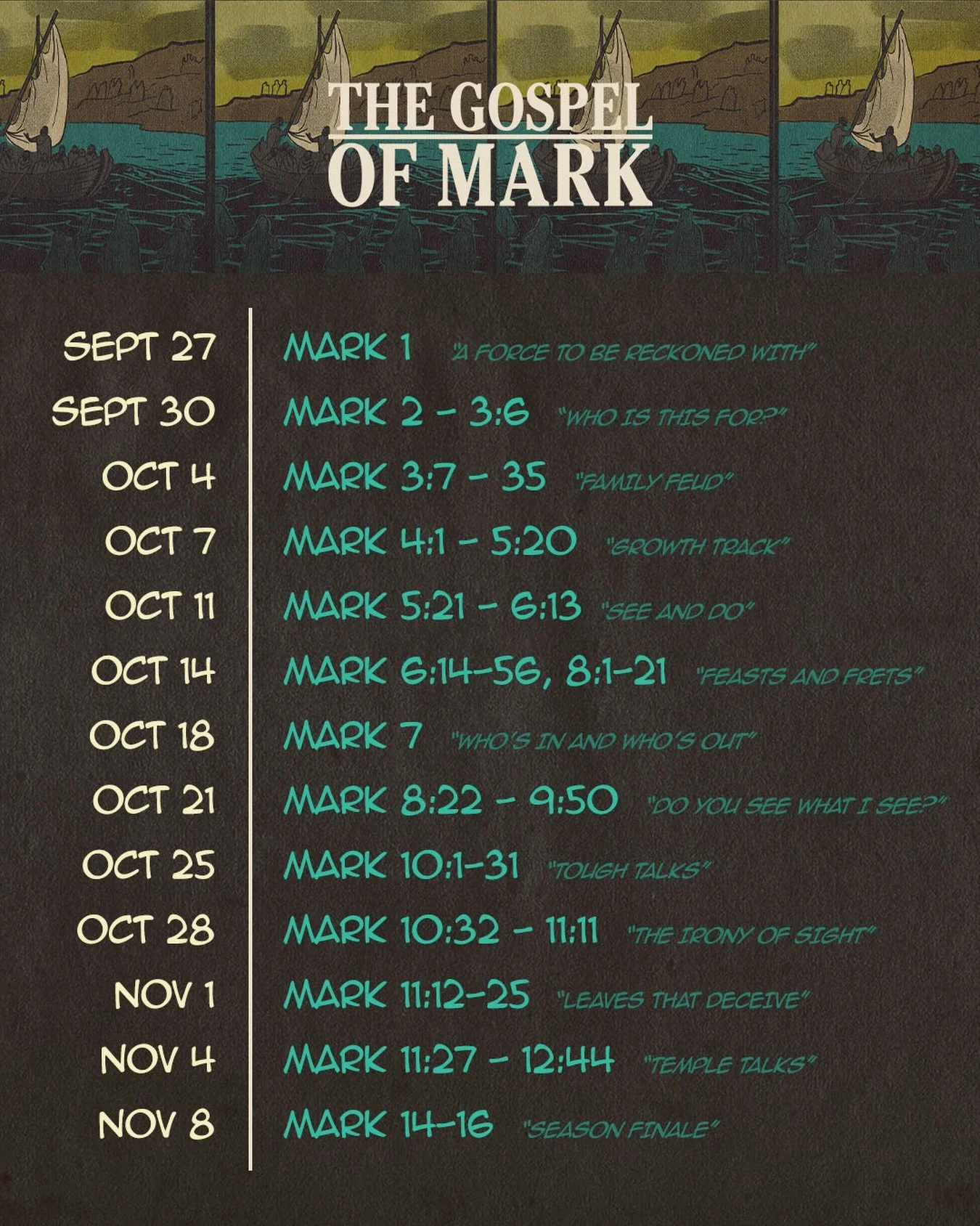 GET READY FOR AN ADVENTURE!

Gospel of Mark starts Sept 27!
