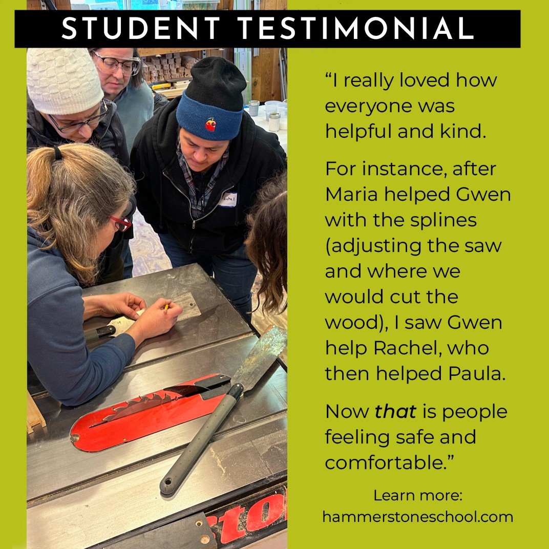 THIS is how we know we're doing something right.
&middot;
&middot;
&middot;

🪚 ➡️ hammerstoneschool.com

#carpentryforwomen #womenempoweringwomen #diy #woodworking #ithaca #trumansburg