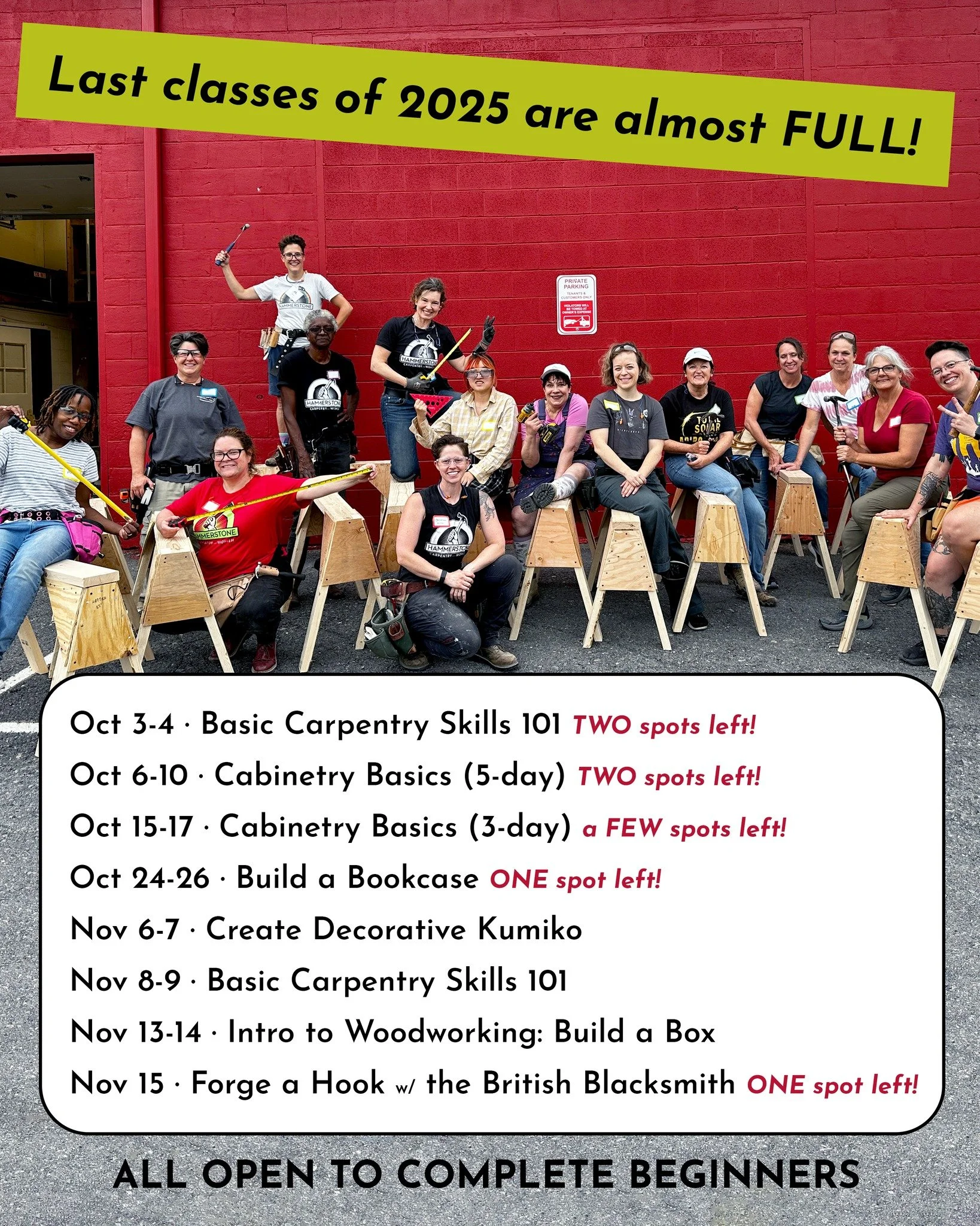 It's time! Become the handy-person you need! DIY home improvement, creative projects to de-stress, even blacksmithing...learn it all with joy and laughter at Hammerstone! These are our last classes for the year, so save your spot today: hammerstonesc