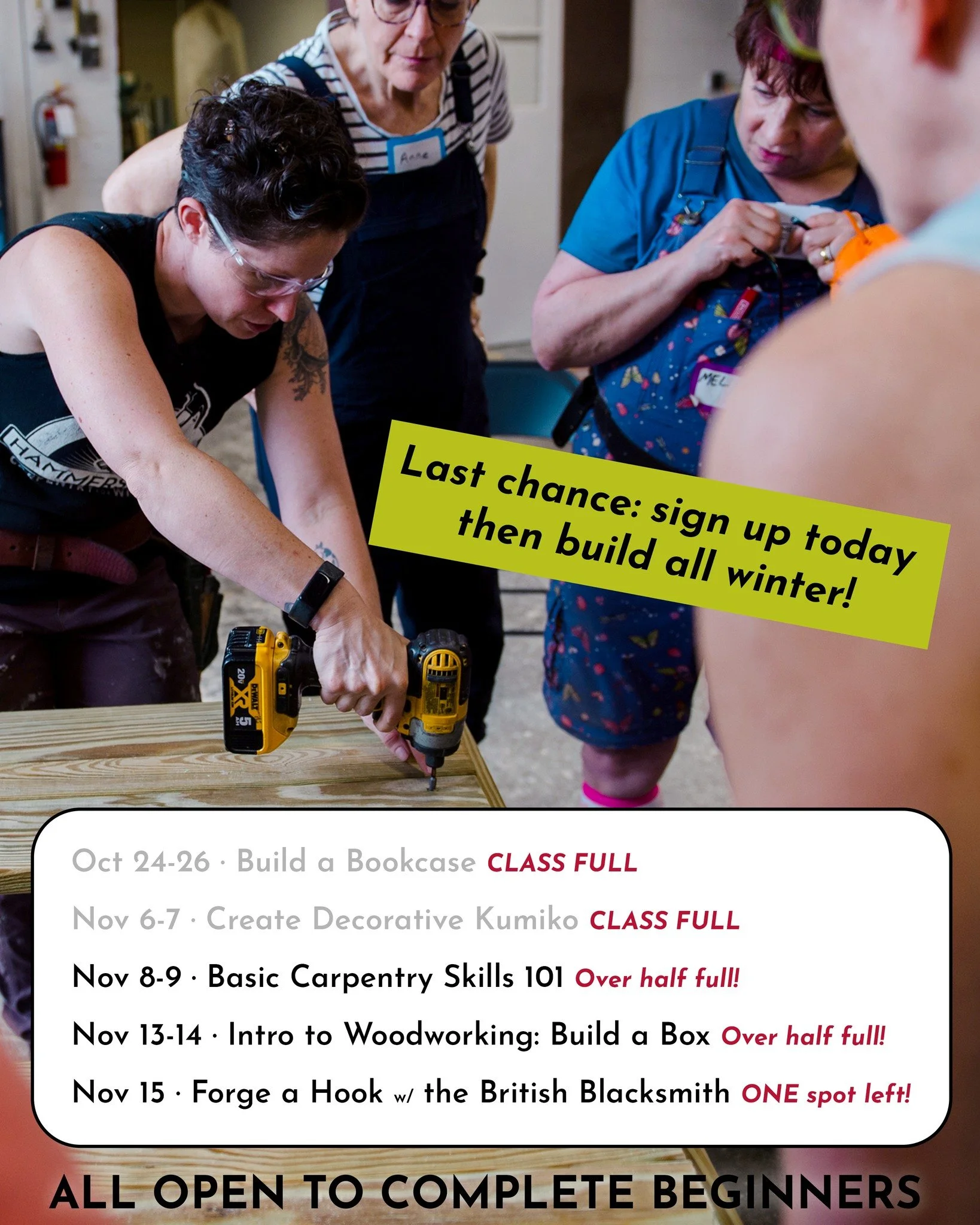 Last chance on 2025 classes! Basic skills, DIY home improvement, sensory projects for stress relief, and blacksmithing! Save your spot today then spend winter building your dreams ✨ SIGN UP: https://hammerstoneschool.org/all-categories

📸 saratropho