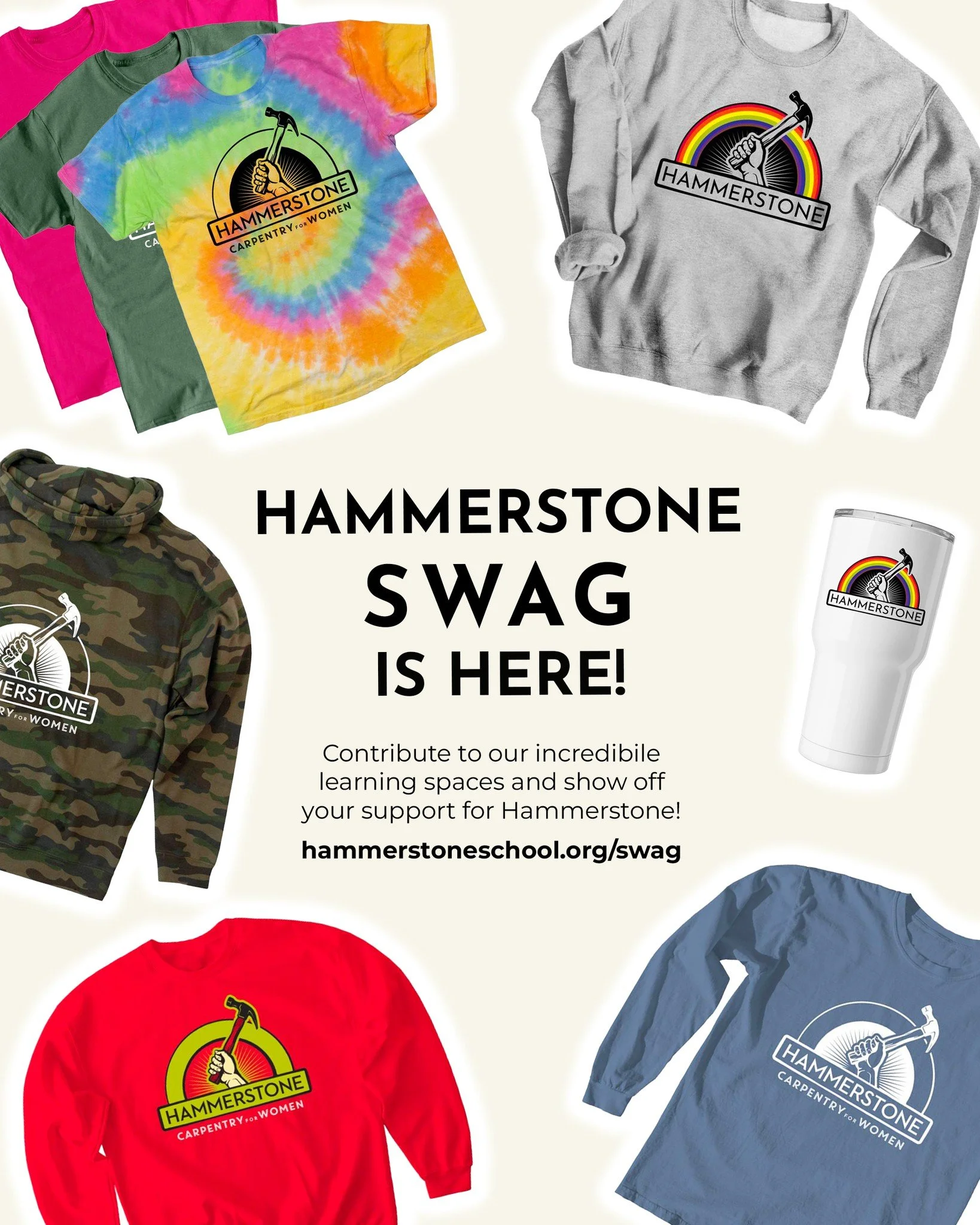 NEW! Support our programs with swag! Check out our new fundraiser at hammerstoneschool.org/swag -- we have cozy sweatshirts, shirts in all sorts of colors, tumblers, youth items, and more, with sizes up to at least 3XL in most clothing items.

Can't 