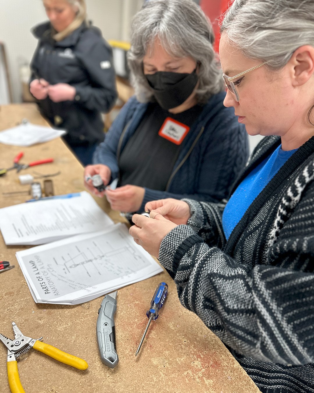 💡 Our evening electric tutorial is coming up in March!

Rewire a Lamp is our two-hour class on lamp repair, open to complete beginners. Learn to safely replace a table lamp's plug, cord, and socket. Every student will leave with a detailed list of a