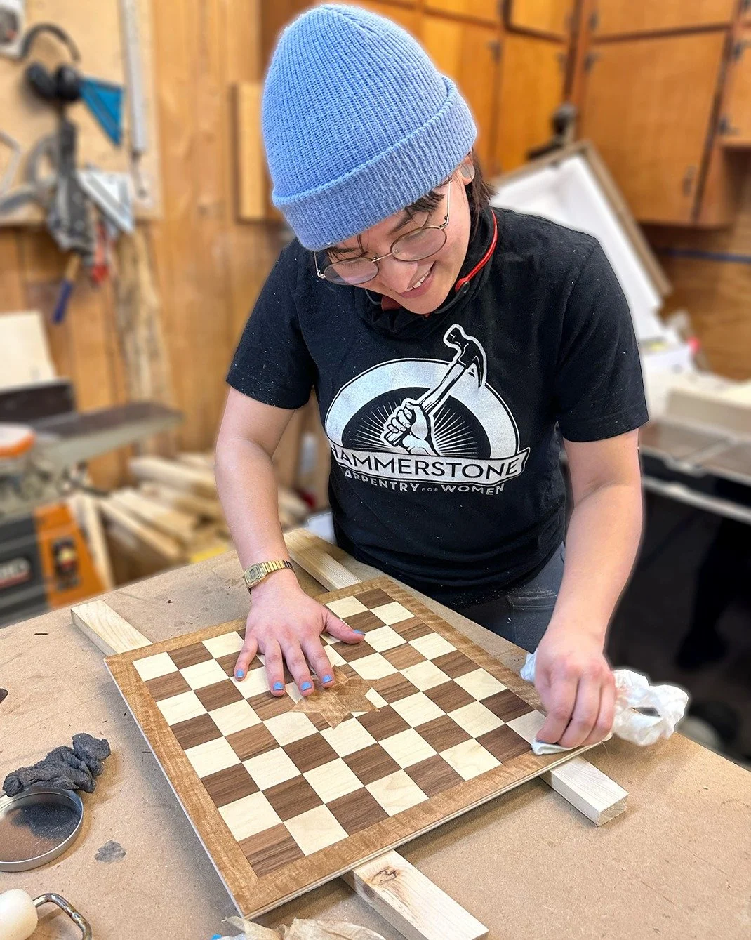Want to work with your hands but don&rsquo;t have a full wood shop? Parquetry is a beautiful, low-dust craft that fits on a tabletop. The tools are simple, affordable, and perfect for small spaces. 

By cutting and arranging wood veneer into geometri